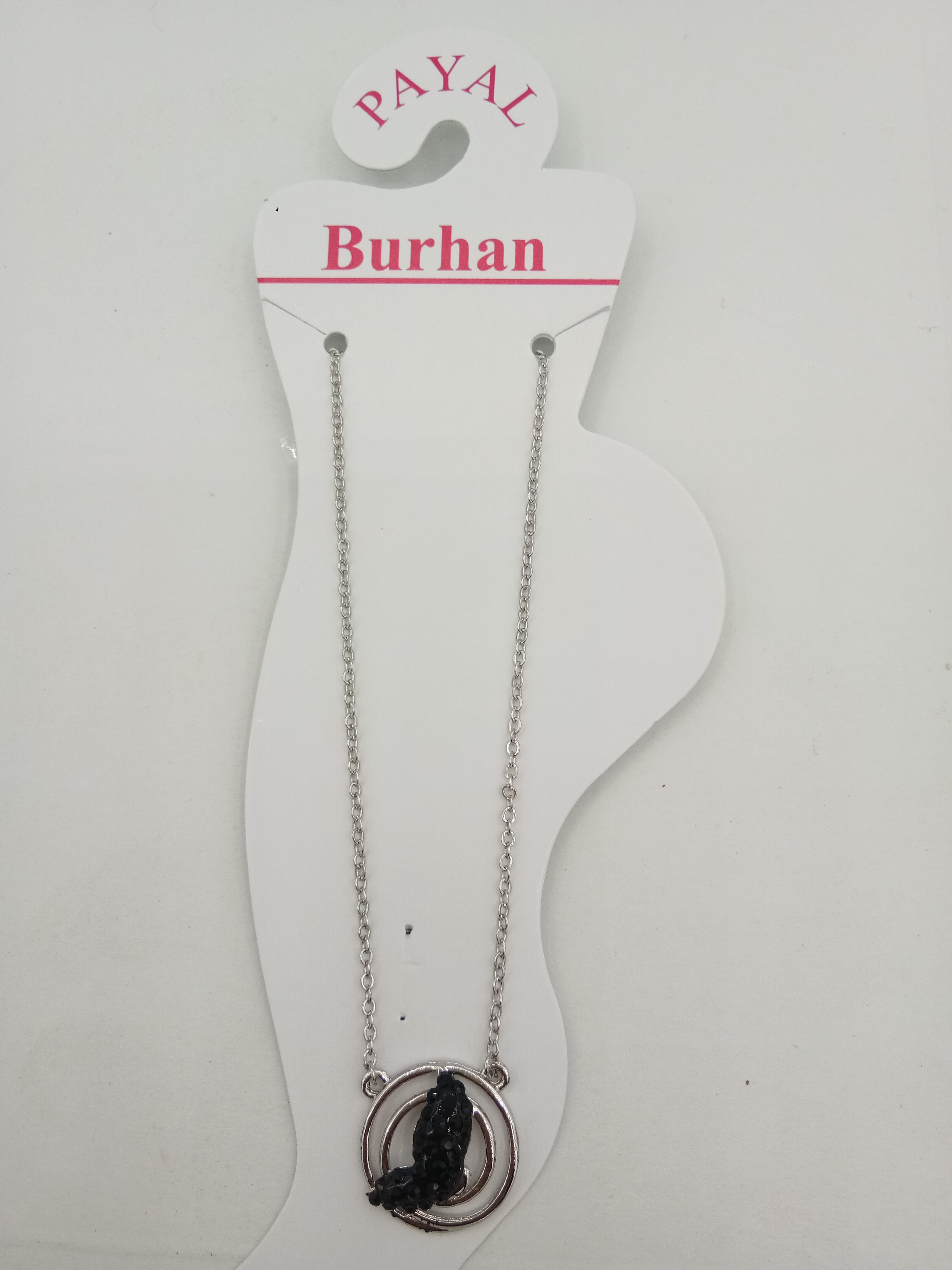 RODIUM BLACK AND WT MN + BLACK STONE CHAIN PAYAL - 0011117