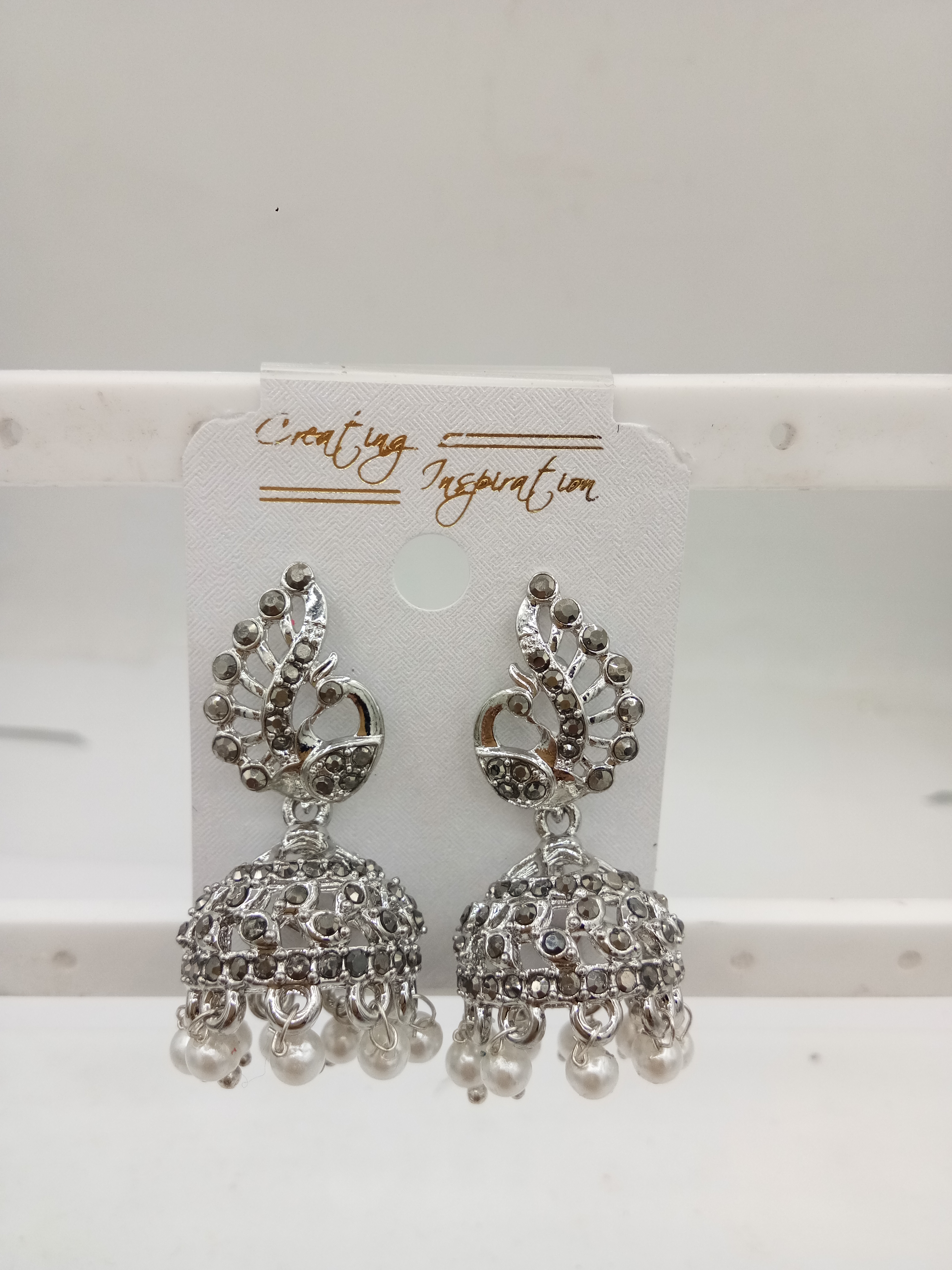RODIUM GUNMETAL STONE JHUMKI - 522989