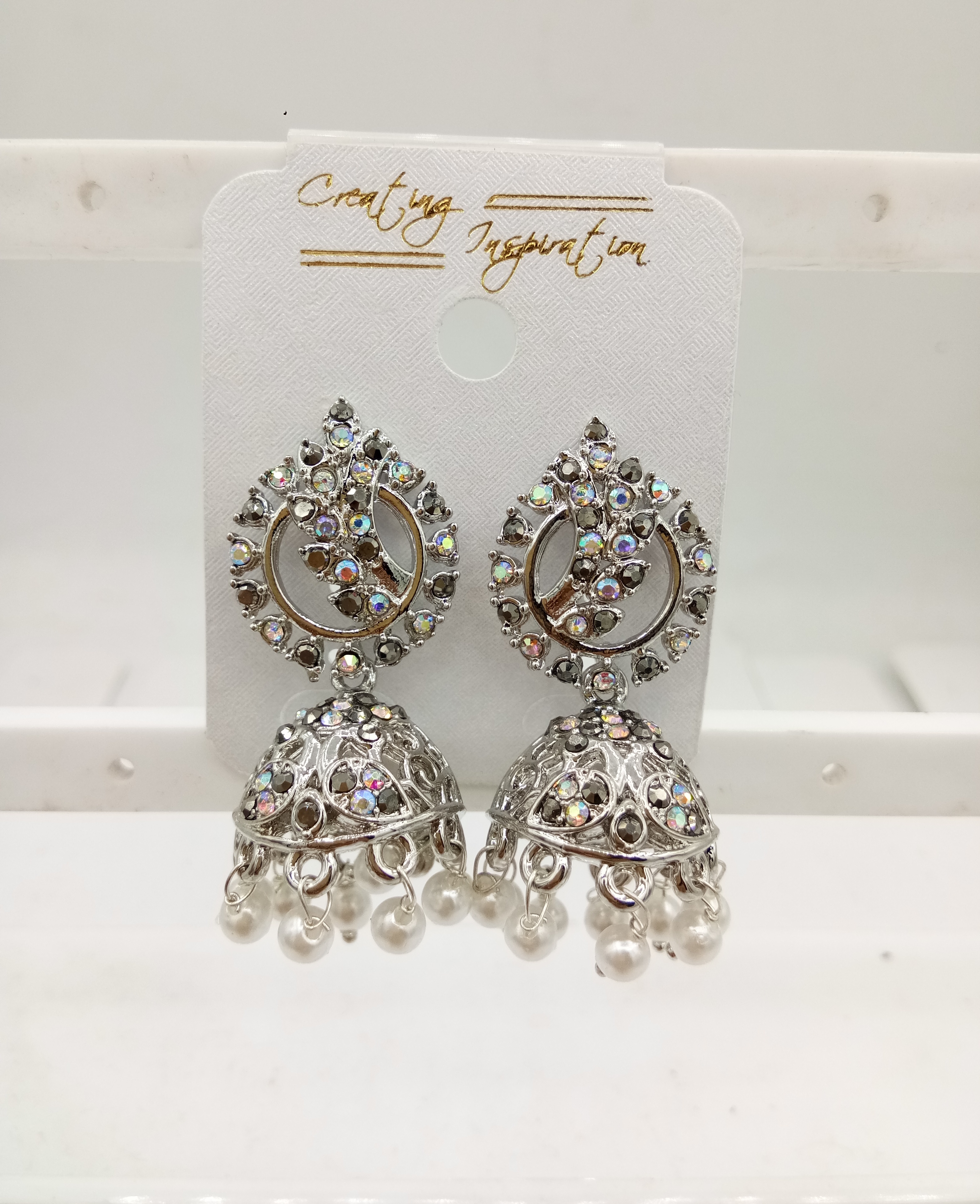 ROSE RAINBOW + GUNMETAL STONE JHUMKI - 523008