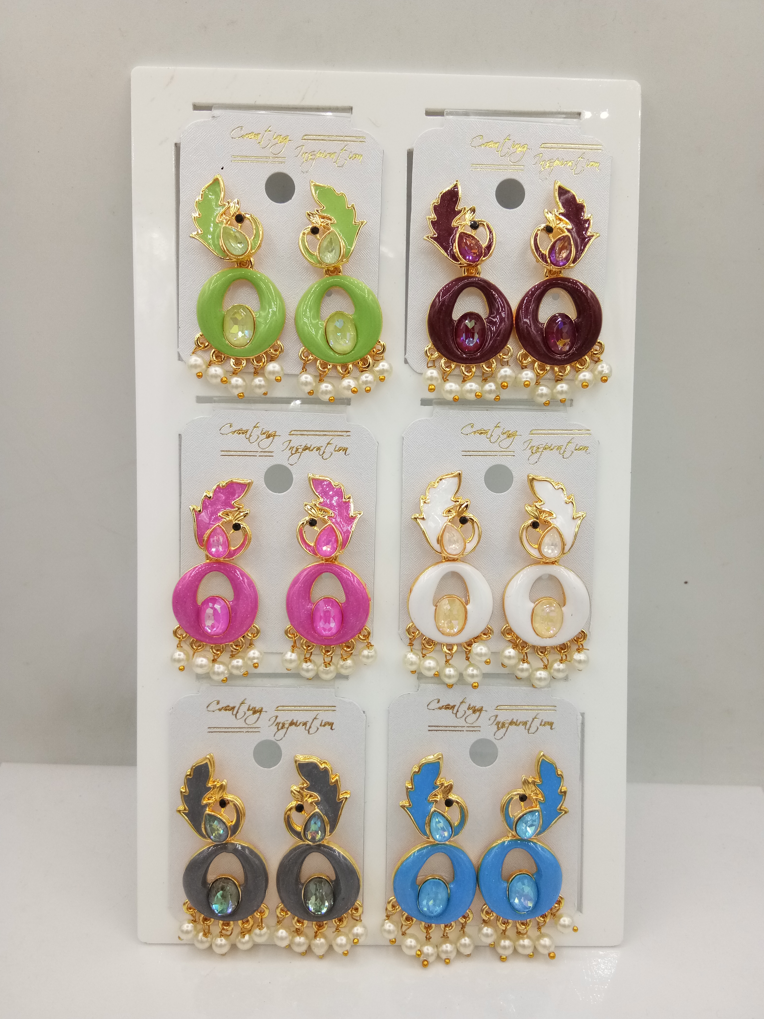 LG CLR MEENA ASSST 6 PAIR TRAY EARRINGS - 524154