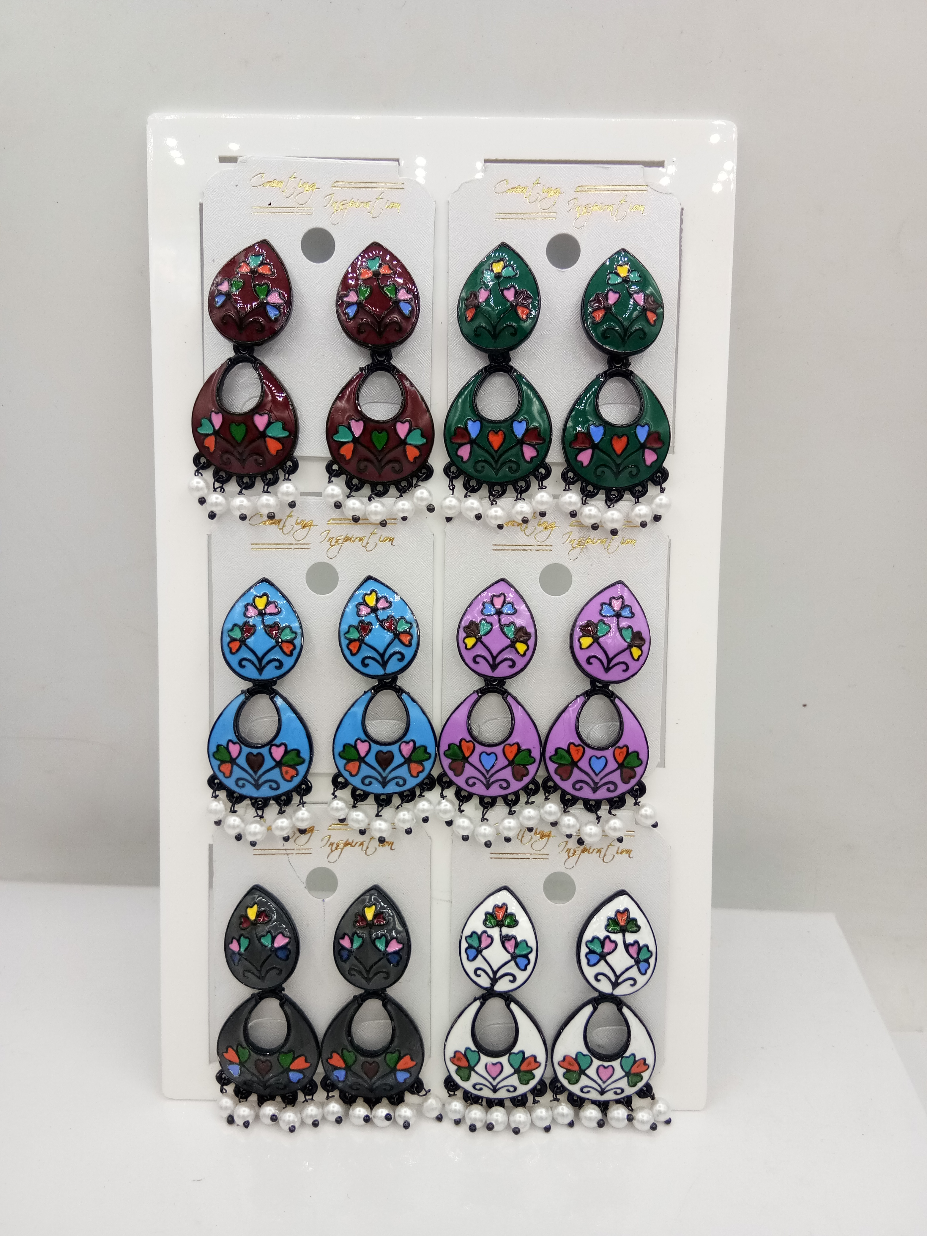 BLACK MULTI MEENA ASSST 6 PAIR TRAY EARRINGS - 524153