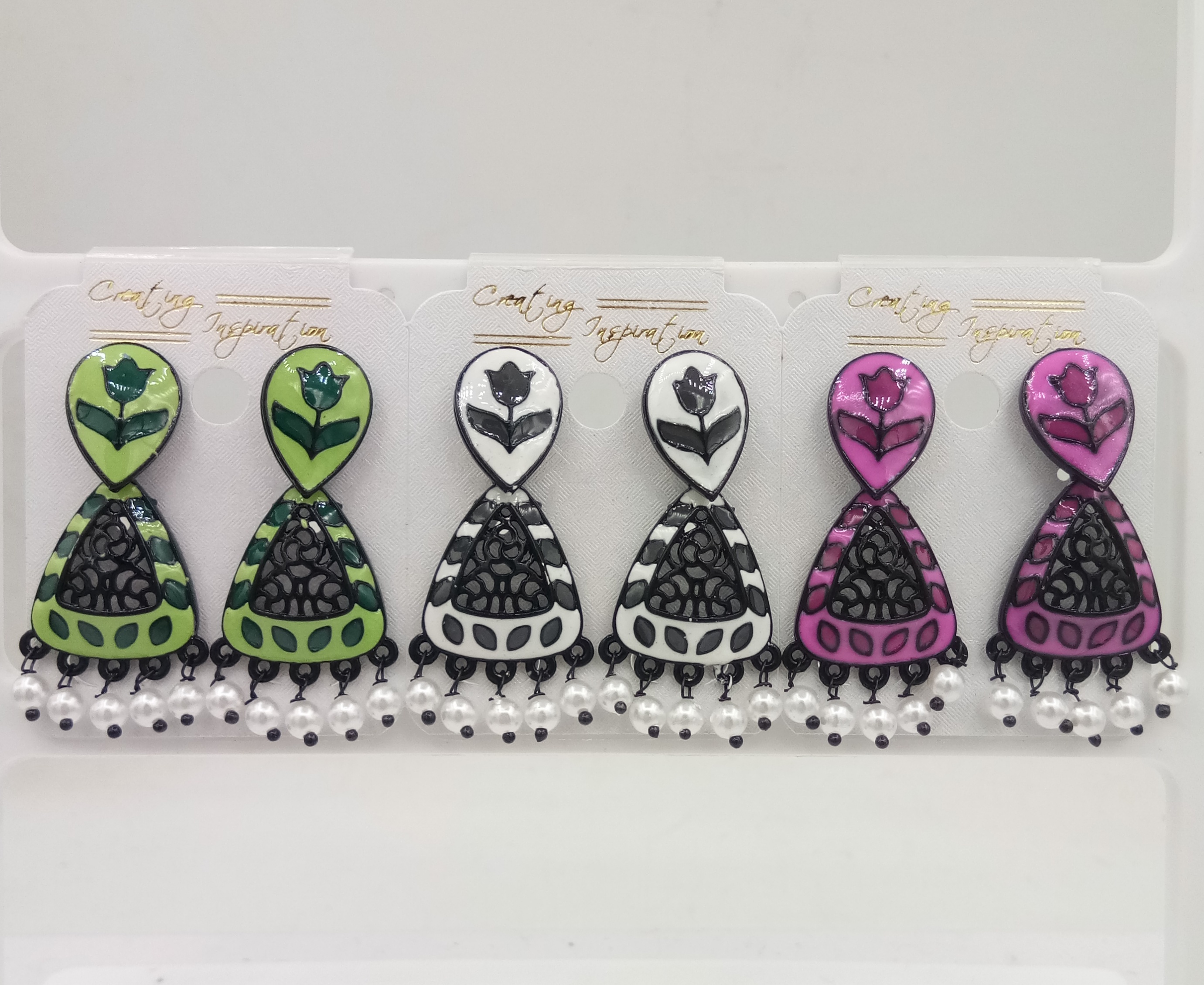 BLACK CLR MEENA ASSST 3 JODI EARRINGS - 524163