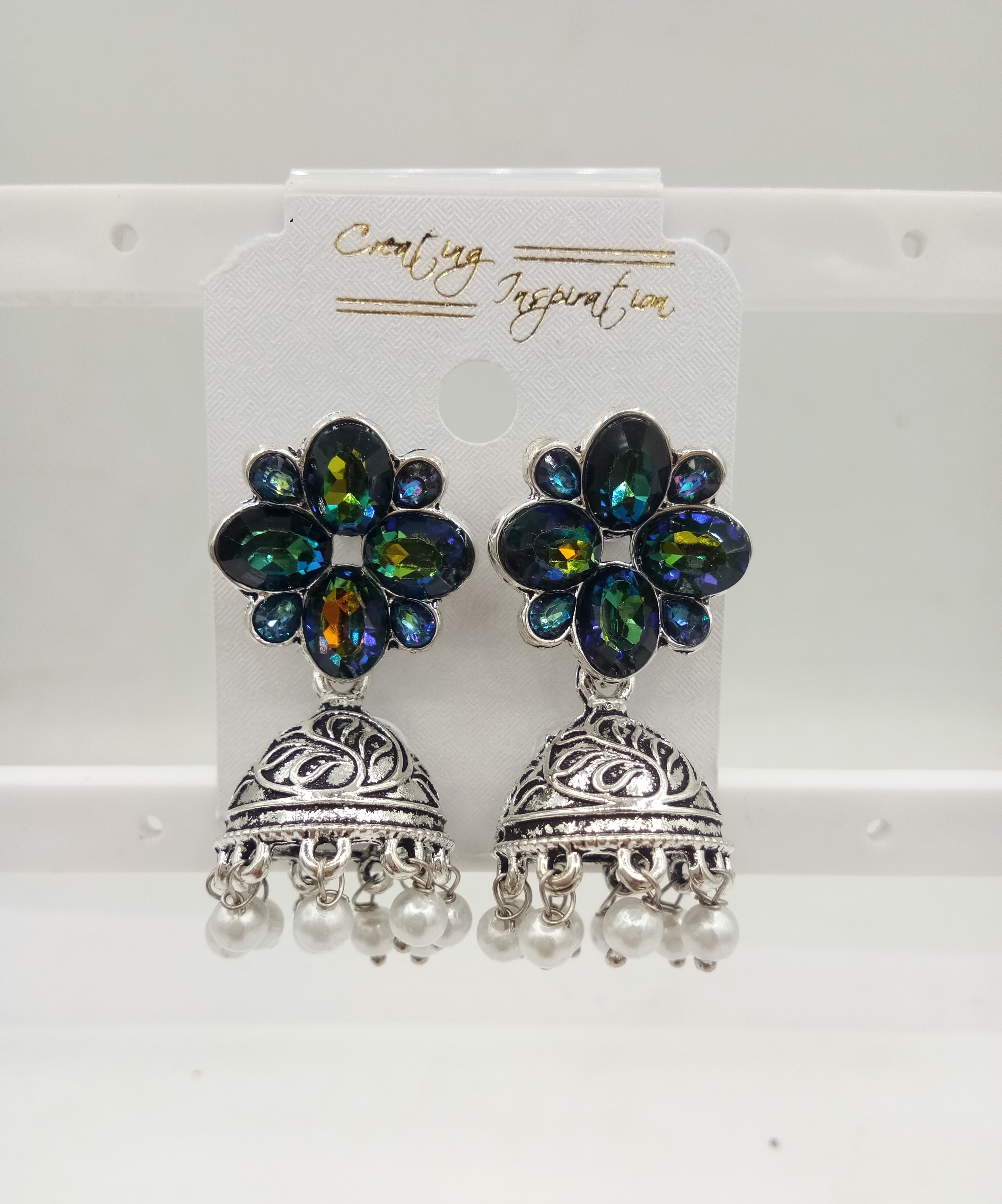 JERMAN SILVER CLR ASSST ANTIQUE JHUMKI - 524134