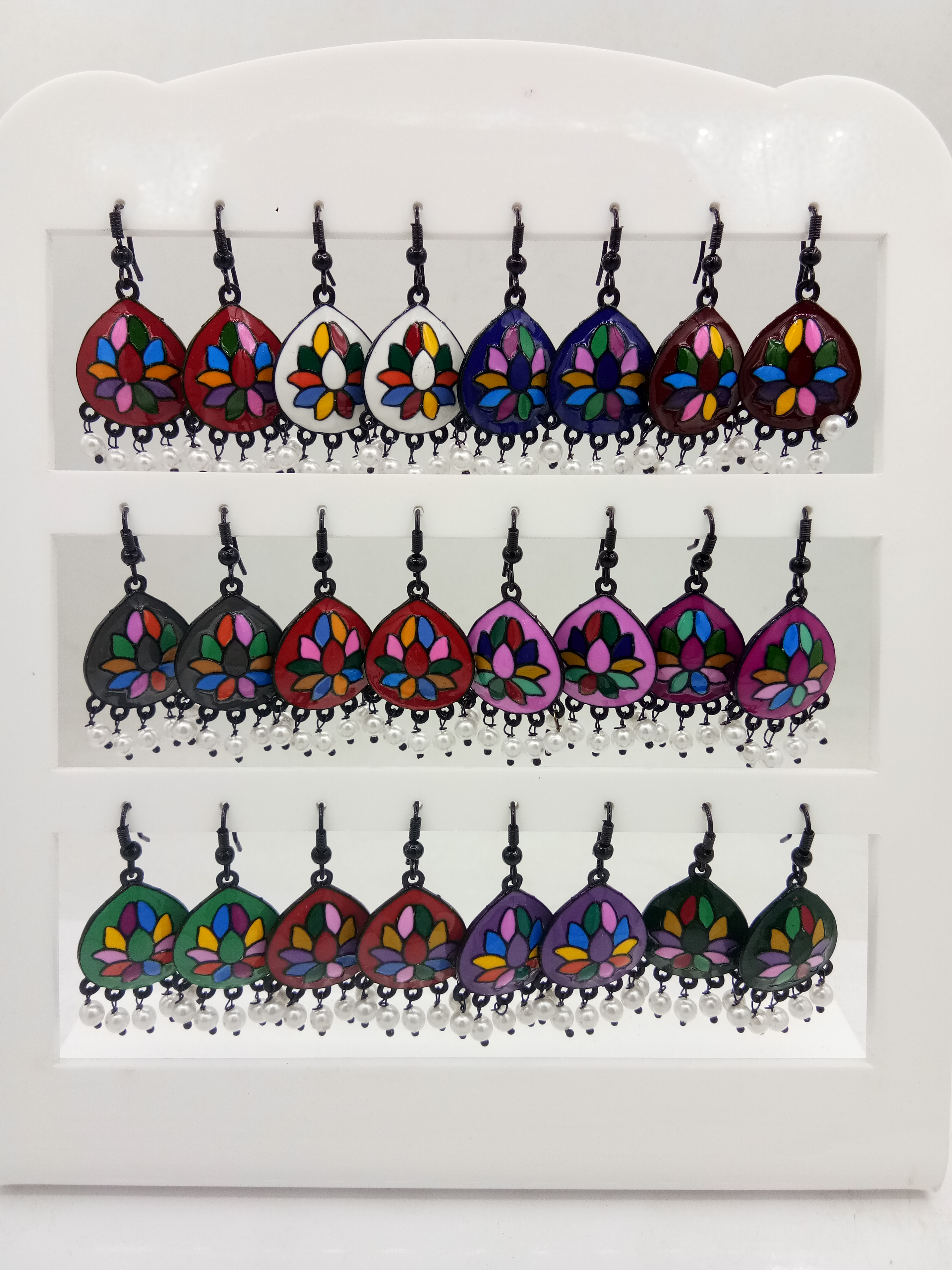 BLACK MULTI CMN AKDA 12 PAIR TRAY EARRING - 522578