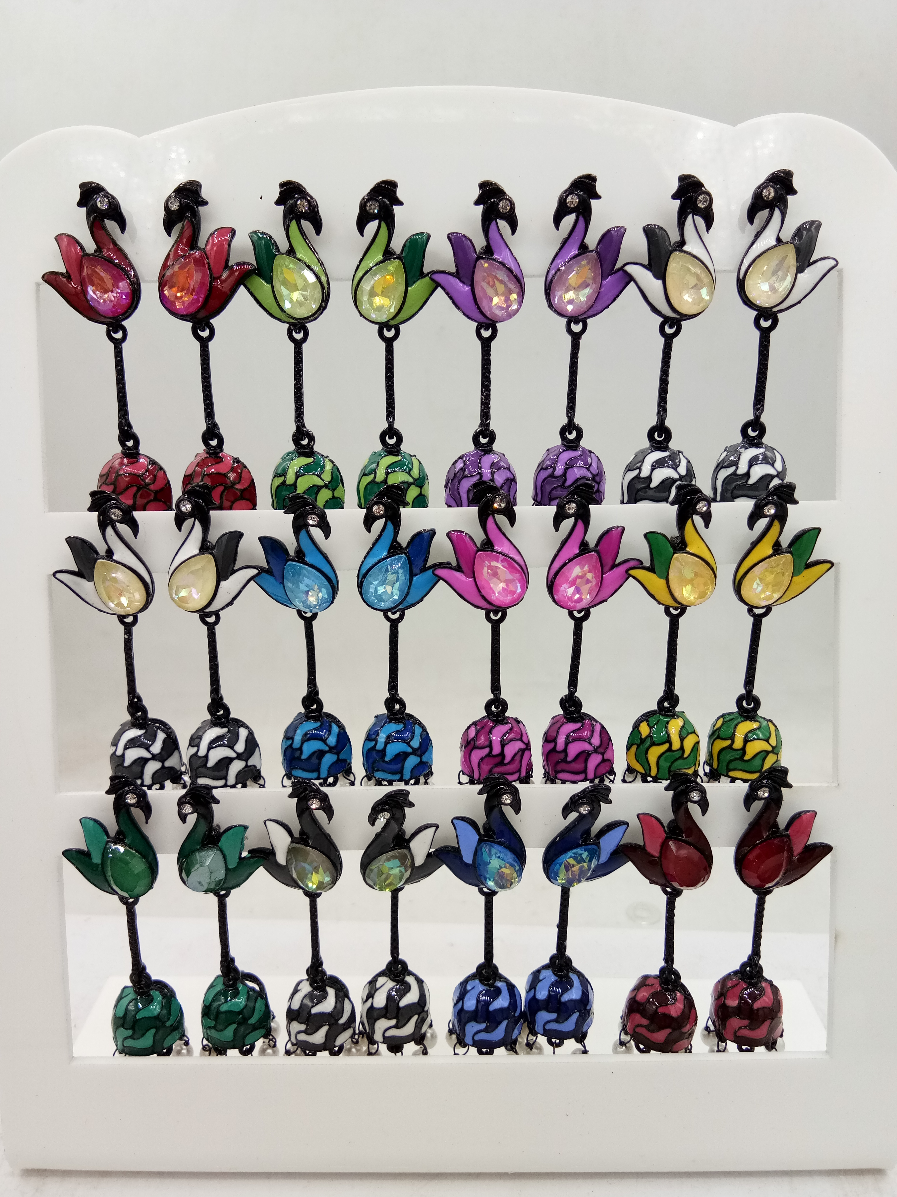 NEW BLACK CLR + CLR MEENA 12 PAIR TRAY JHUMKI - 524764