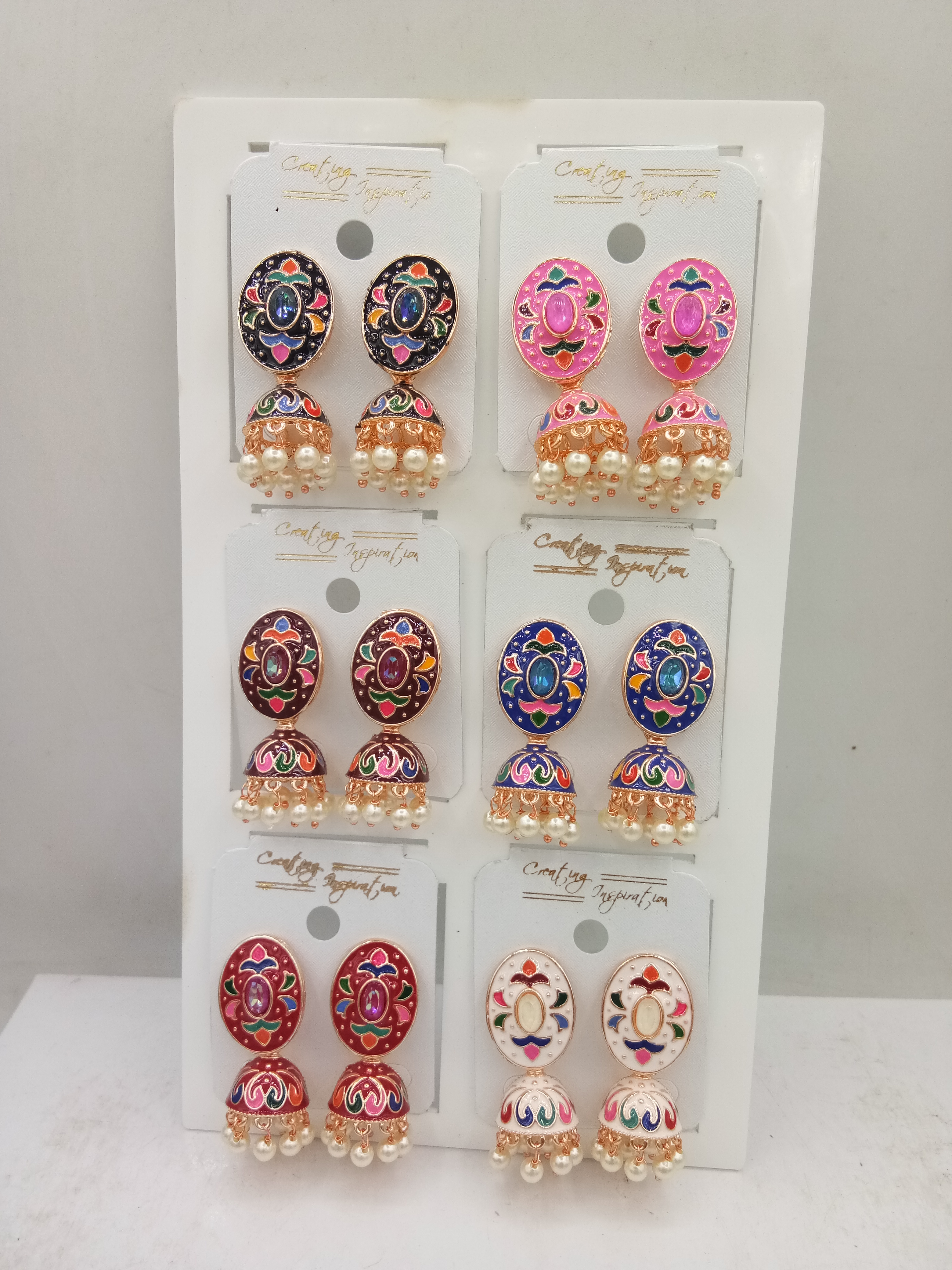 S ROSE MULTI MEENA ASSST 6 PAIR TRAY JHUMKI - 521345