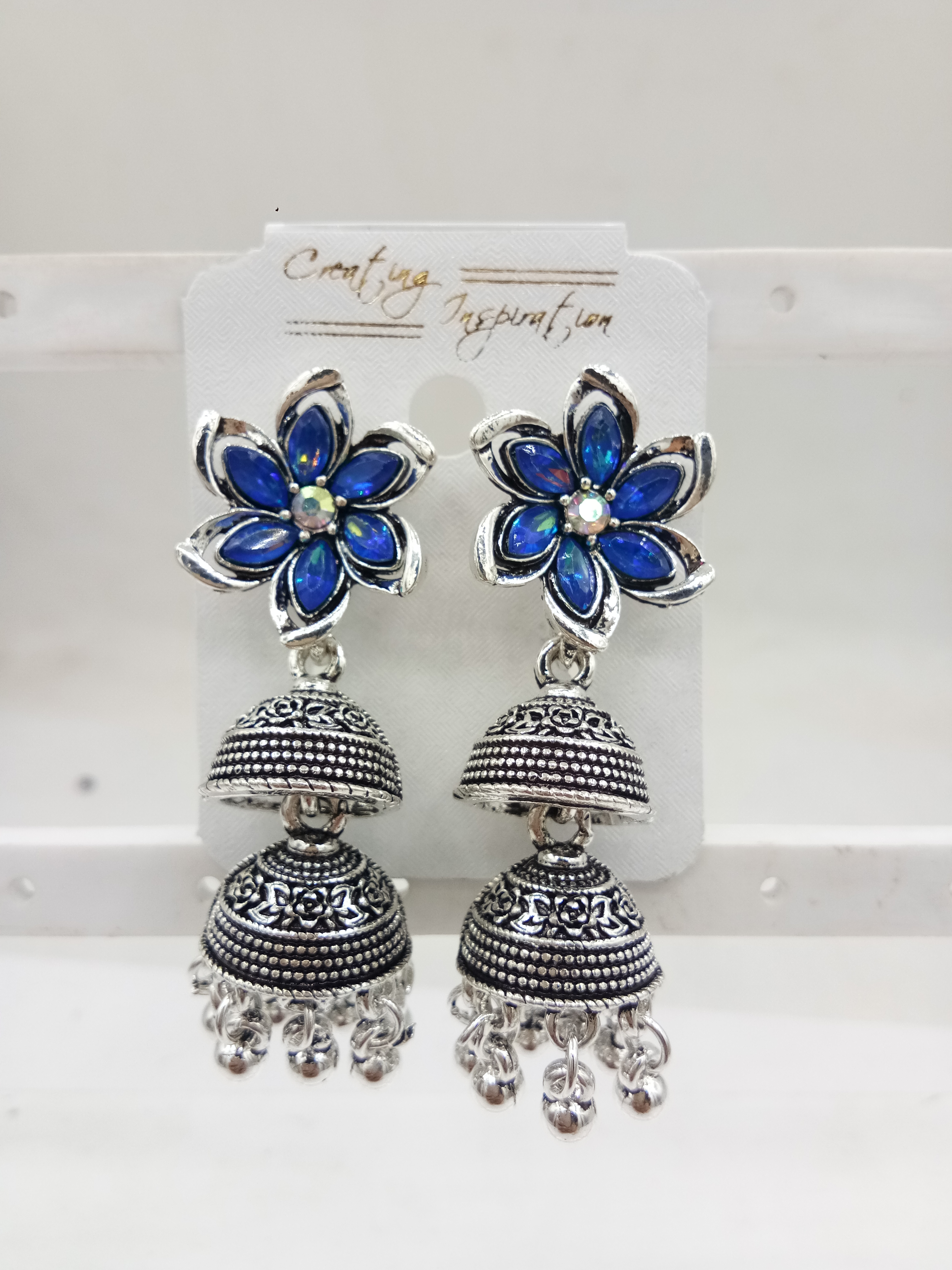 GERMAN SILVER CLR ASSST JHUMKI - 71411