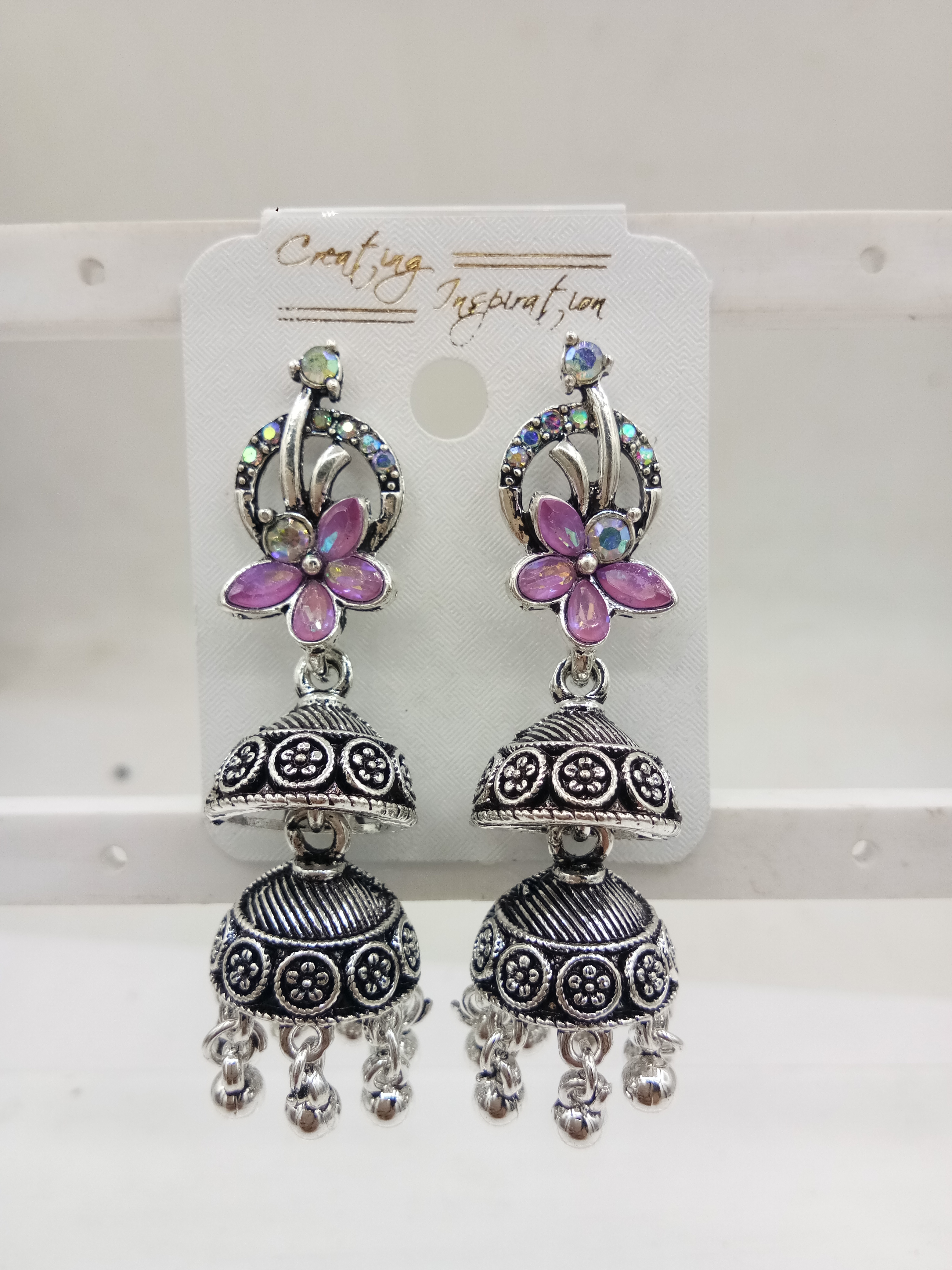 GERMAN SILVER CLR ASSST DOUBLE JHUMKI - 71409
