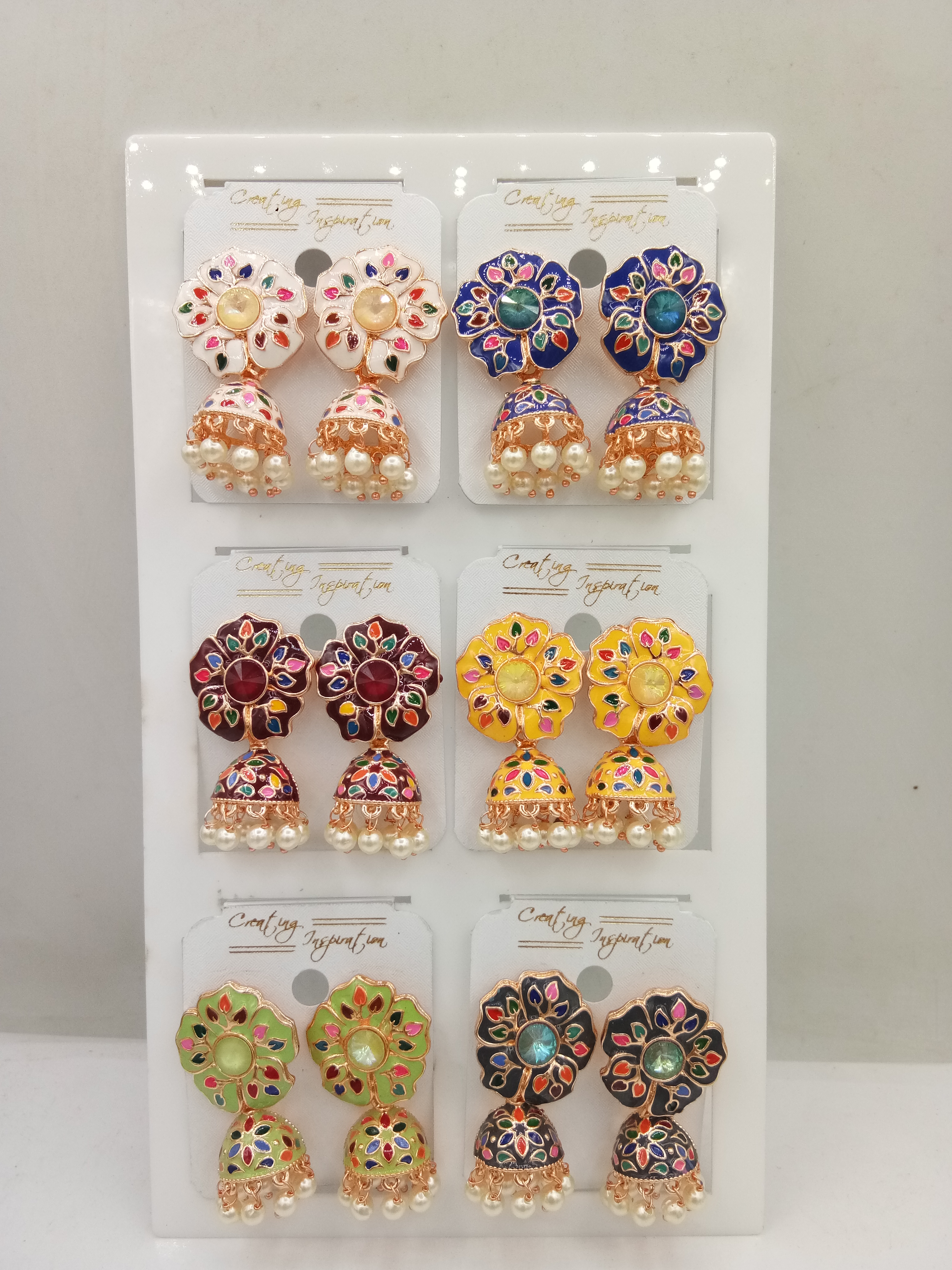 S ROSE MULTI MEENA ASSST 6 PAIR TRAY JHUMKI - 521334