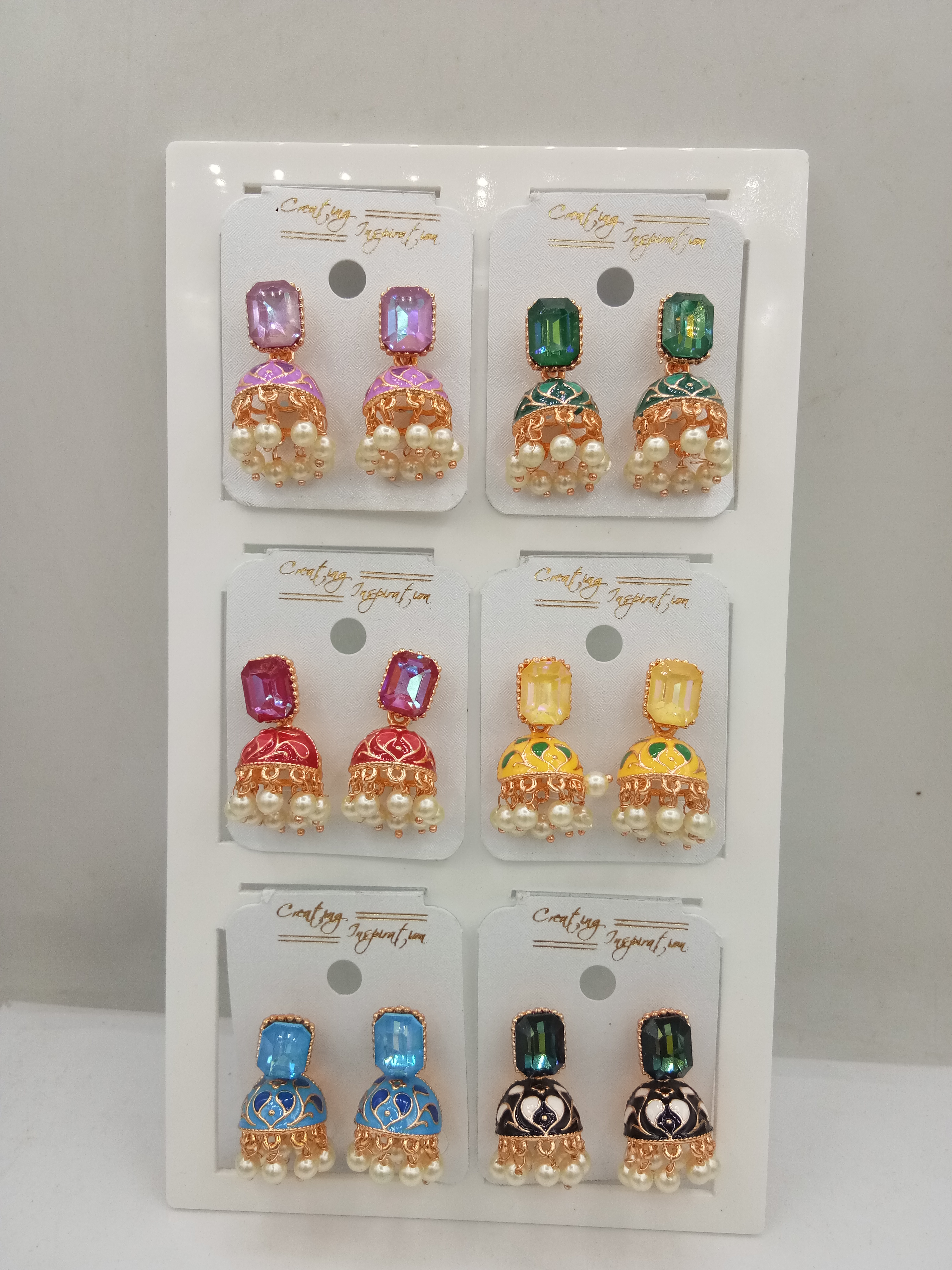 S ROSE CLR + CLR MEENA 6 PAIR TRAY JHUMKI - 525023