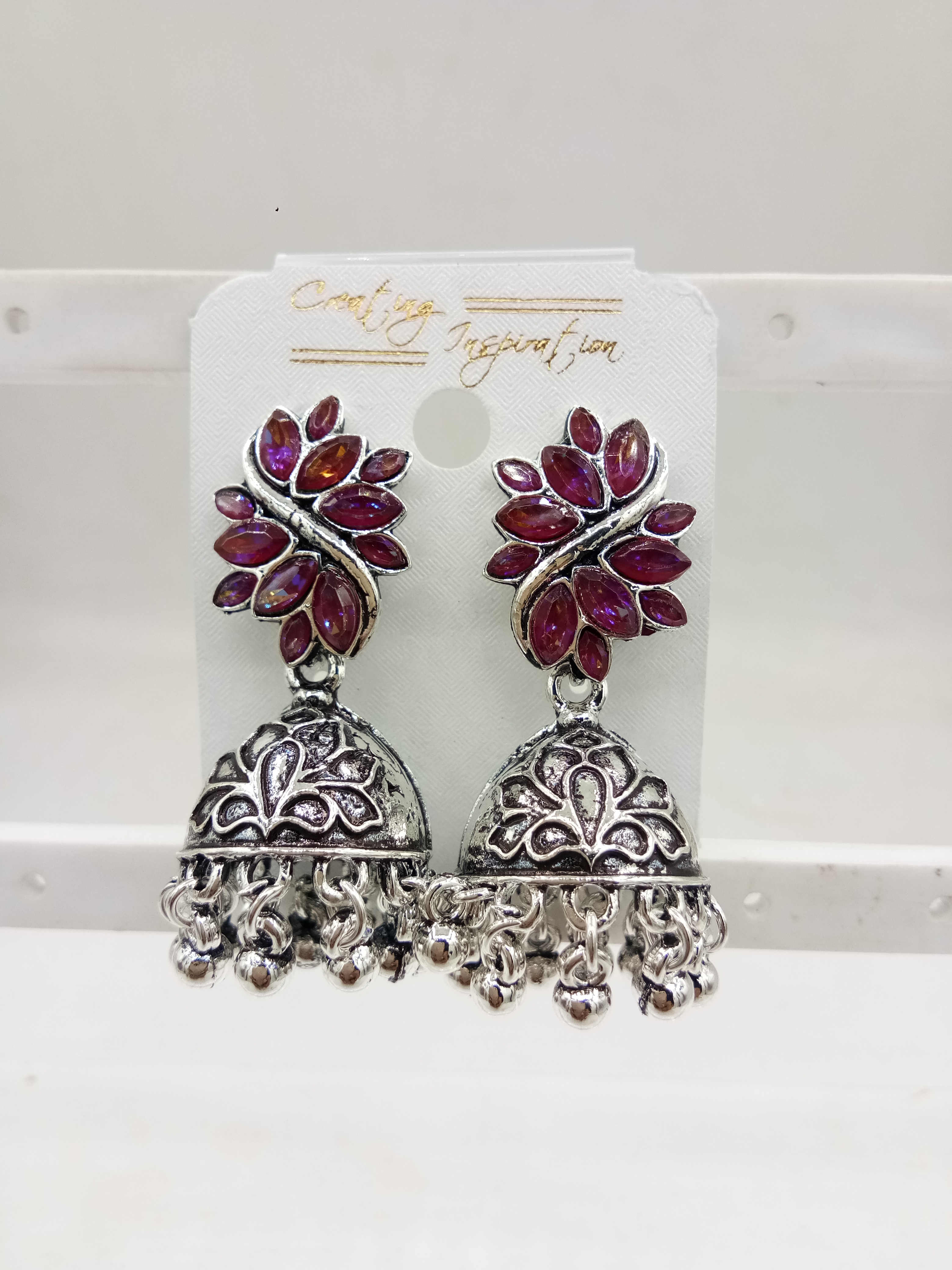 GERMAN SILVER ANTIQUE ASSST BAJRI FITTING JHUMKI - 524217