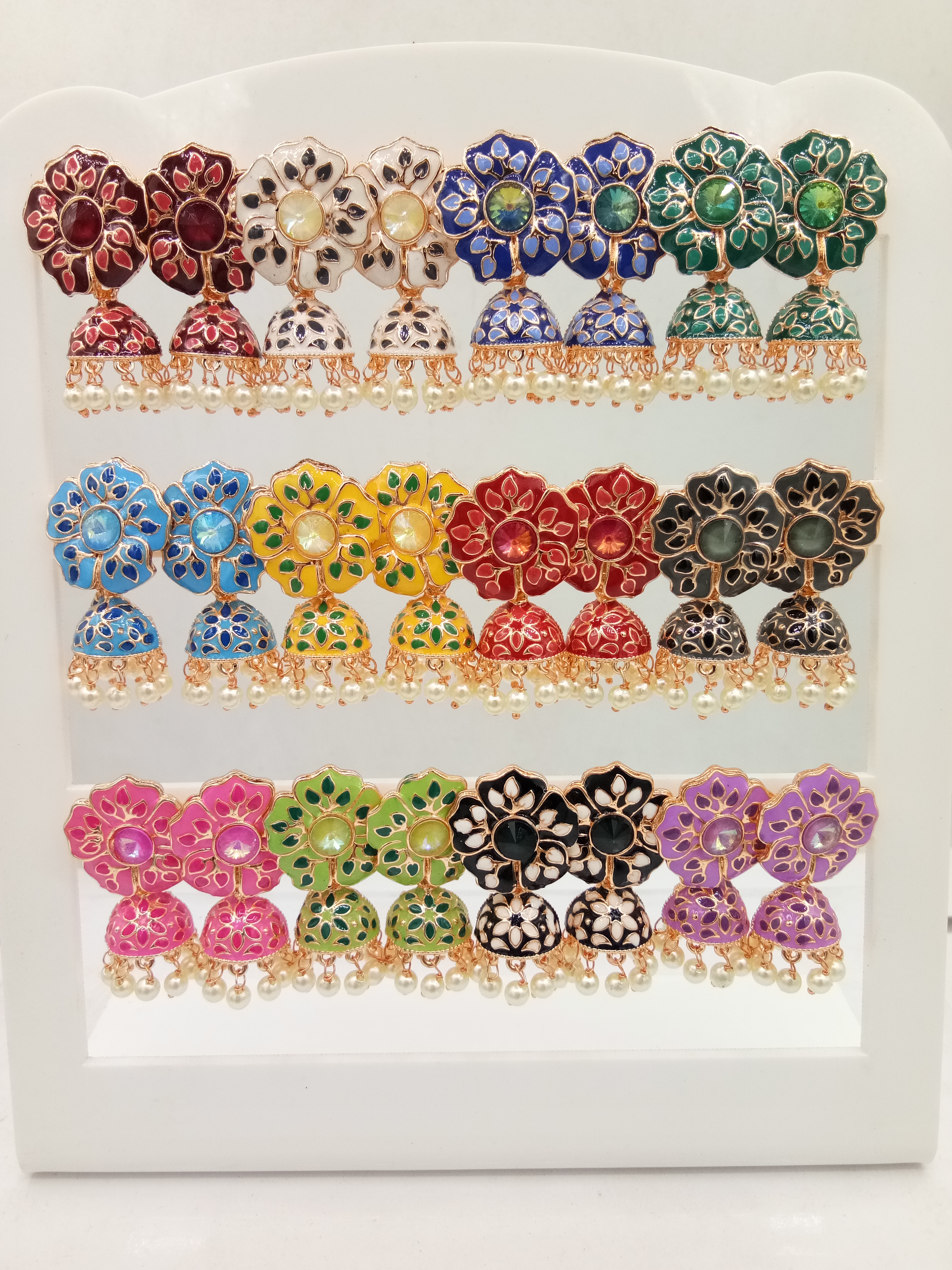 ROSE CMN ASSST 12 PAIR TRAY JHUMKI - 521334