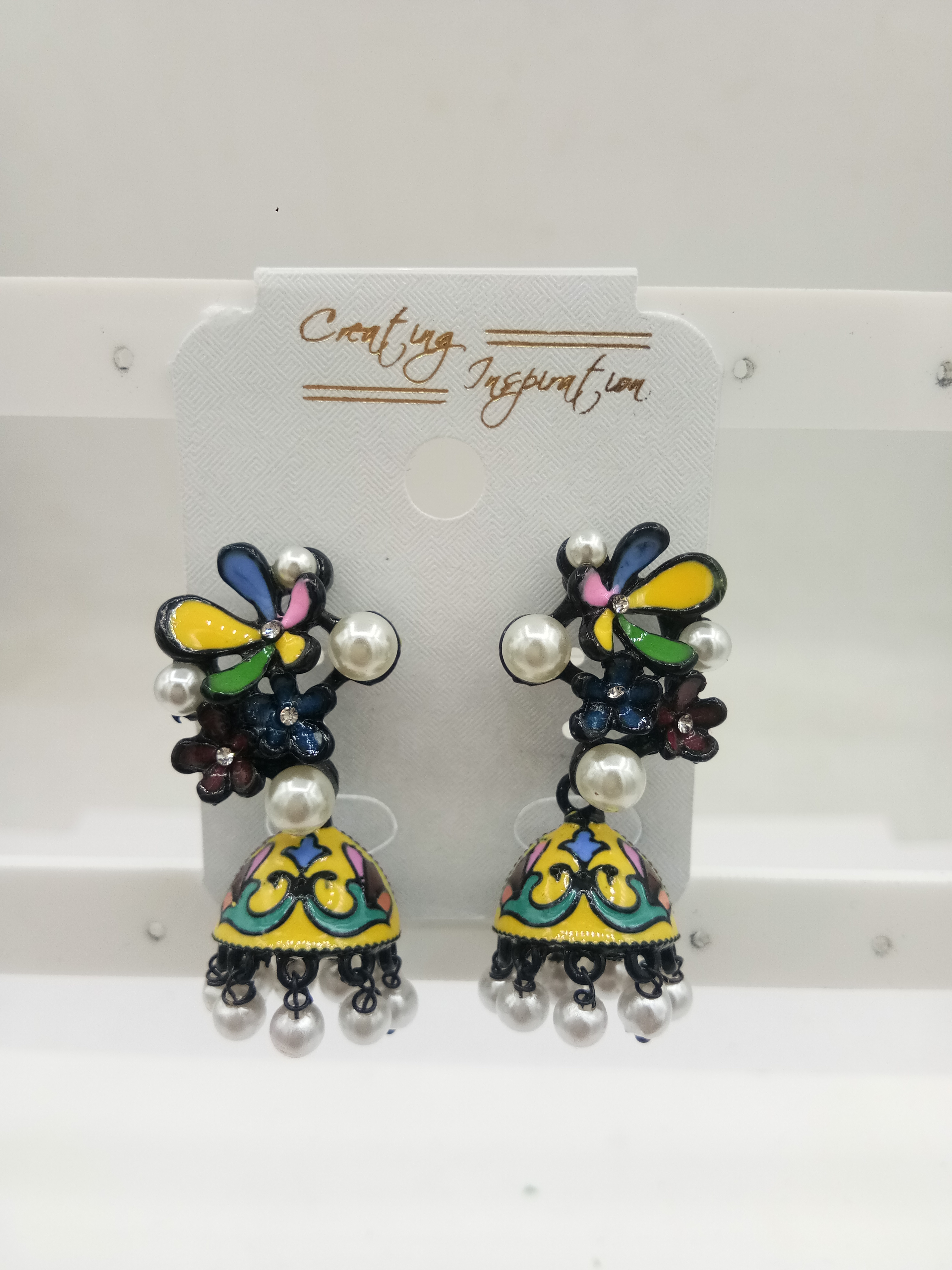 NEW BLACK MULTI MEENA WT MOTI JHUMKI - 523488