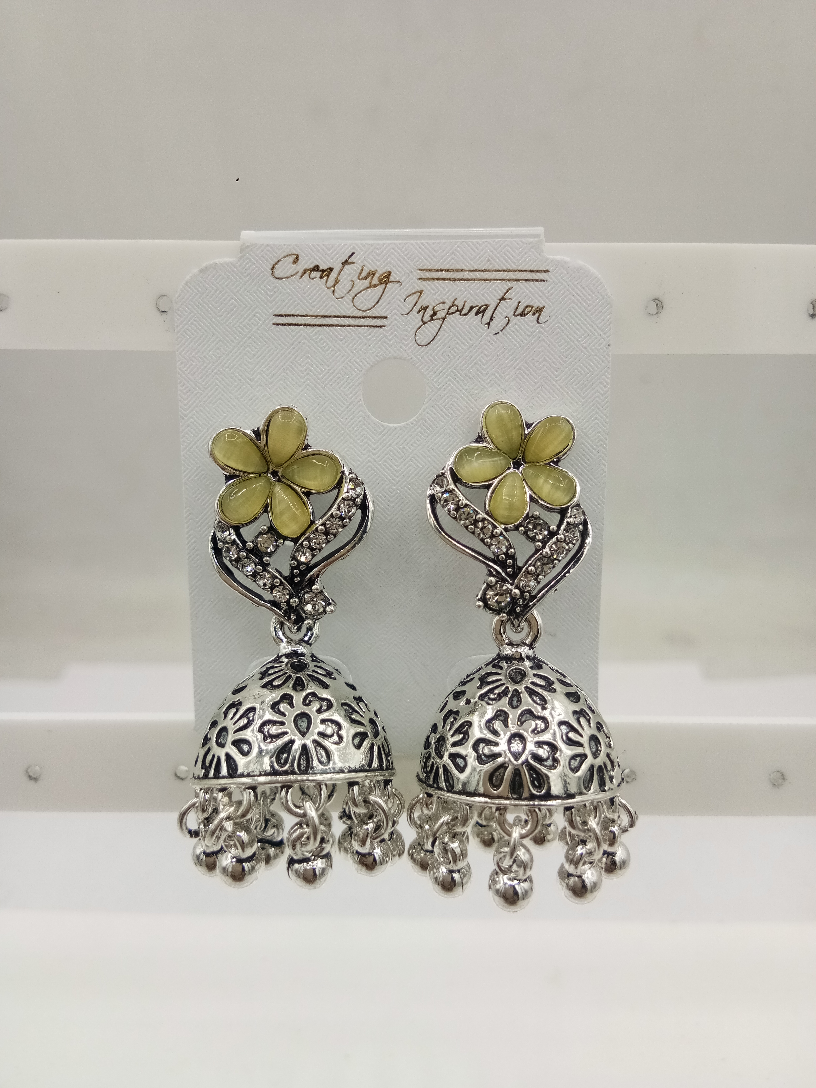 GERMAN SILVER CLR MONALISA BAJRI FITTING JHUMKI - 525210