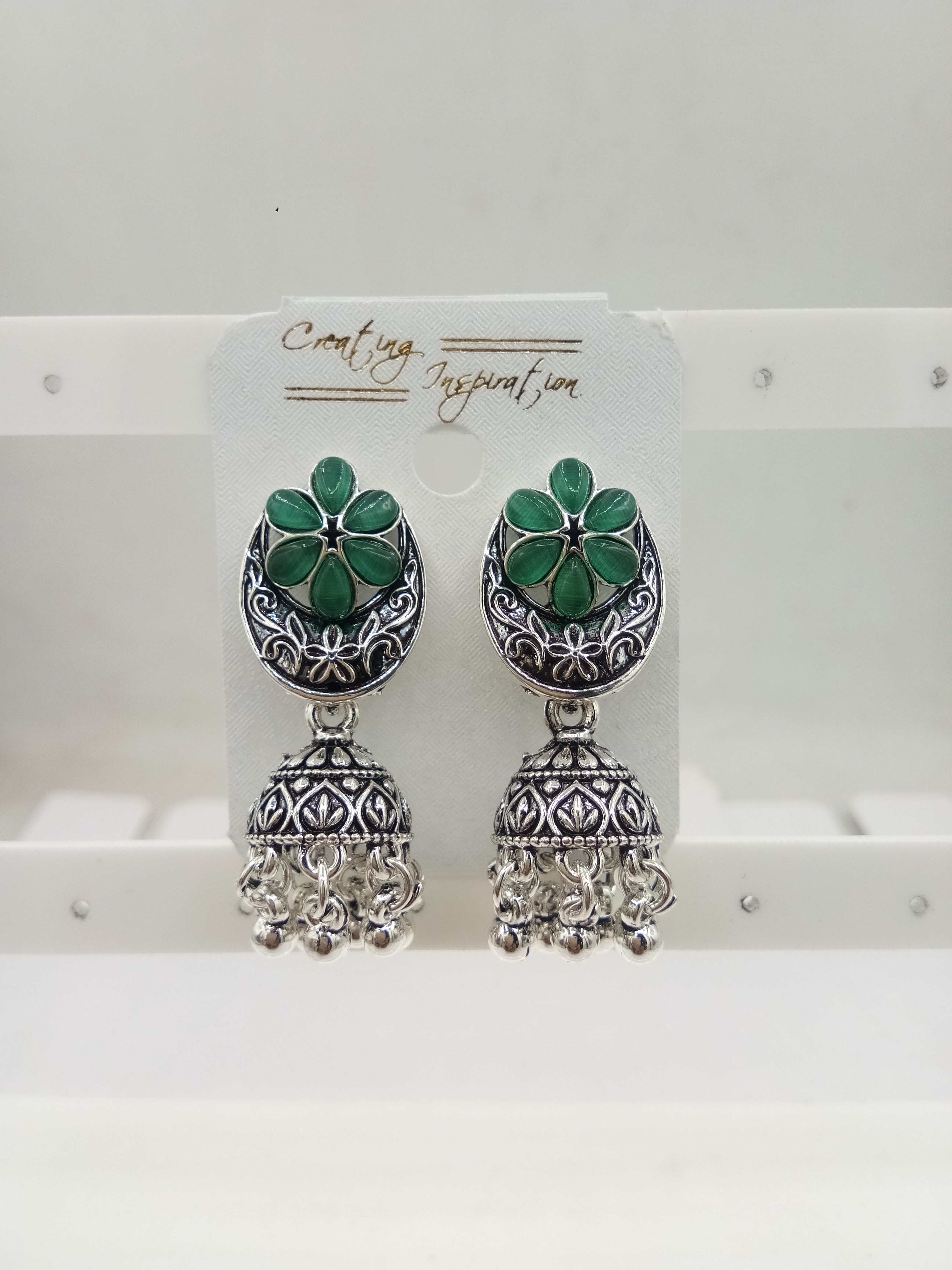 GERMAN SILVER CLR MONALISA BAJRI FITTING JHUMKI - 525181