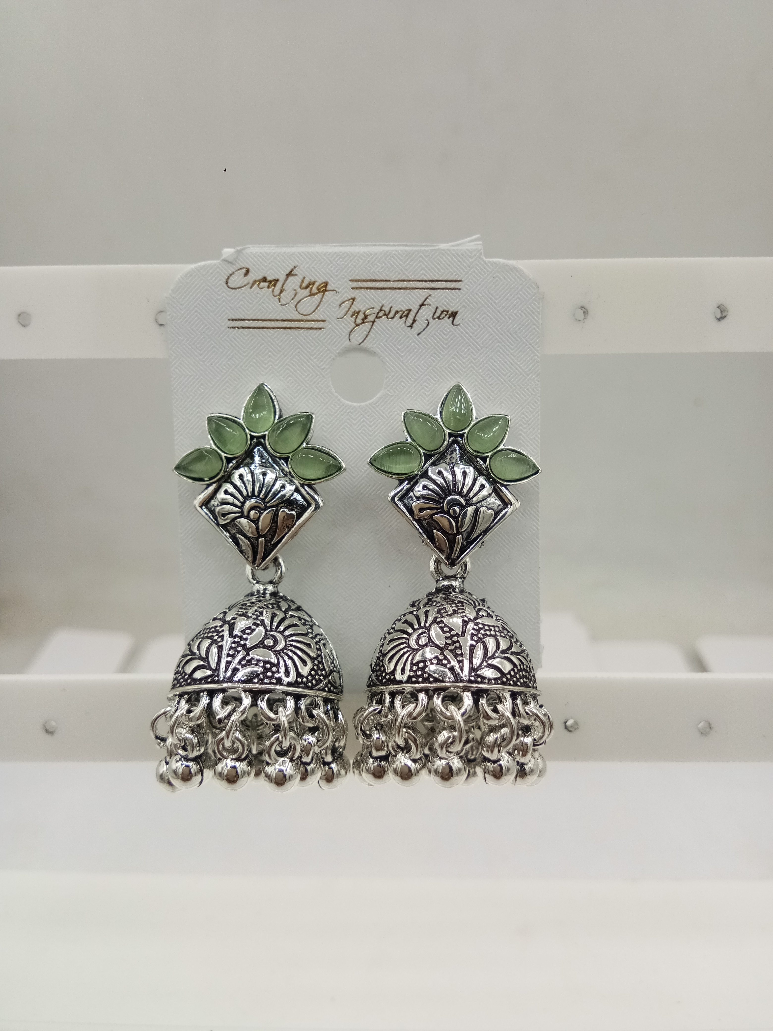 GERMAN SILVER CLR MONALISA BAJRI FITTING JHUMKI - 525179