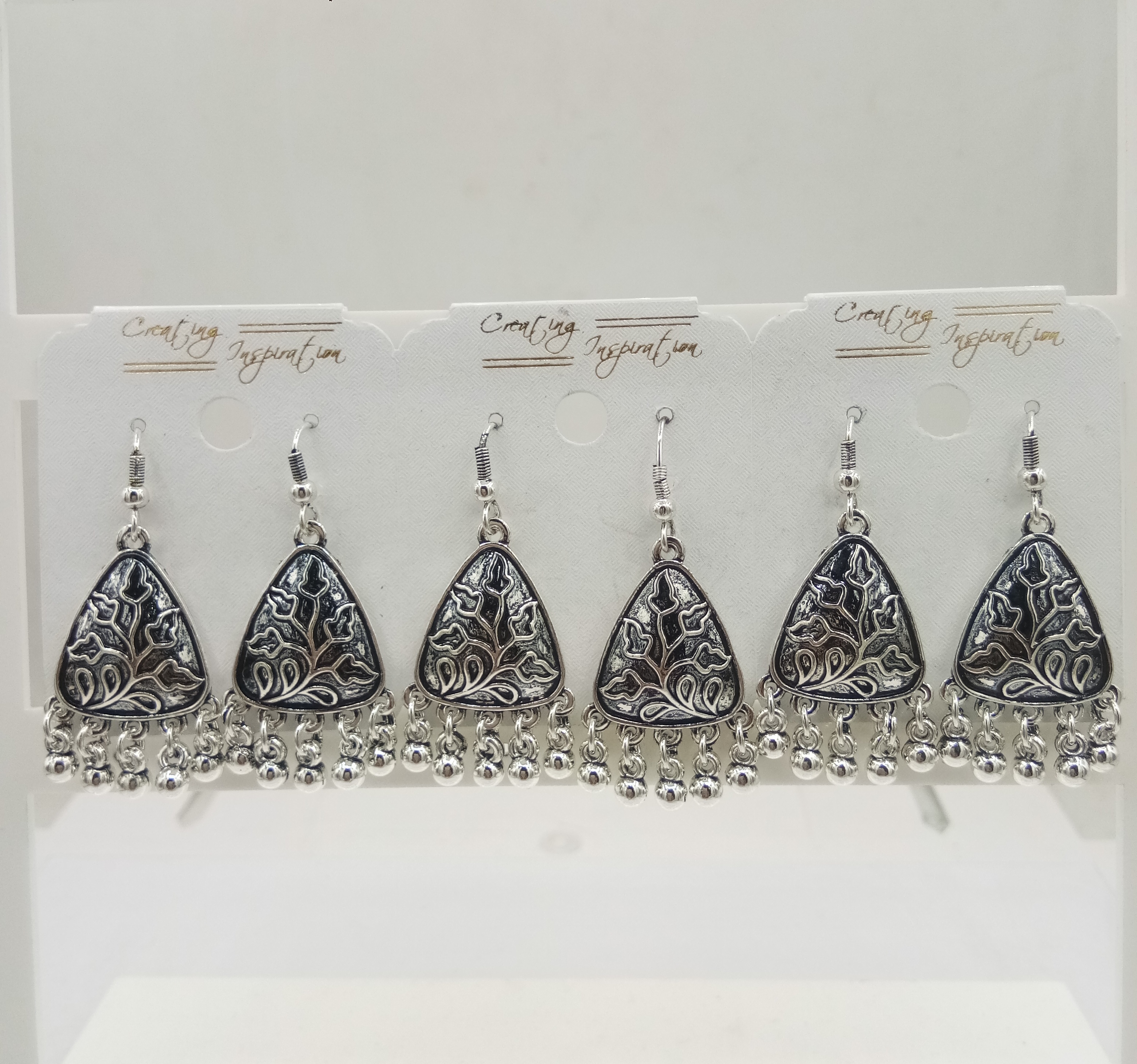 GERMAN SILVER BAJRI 3 PAIR AKDA EARRINGS - 522556