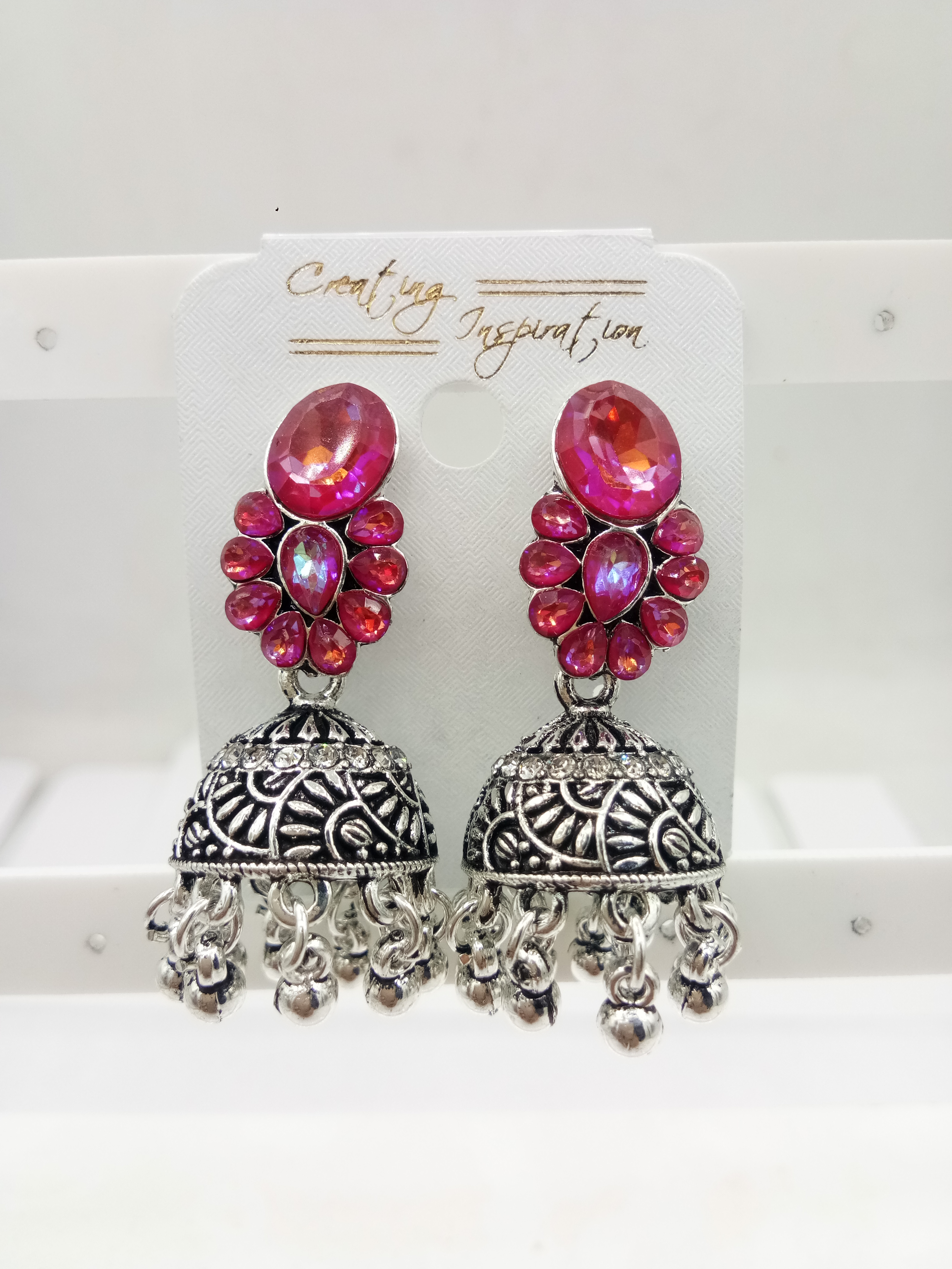 GERMAN SILVER ANTIQUE ASSST BAJRI FITTING JHUMKI - 525236