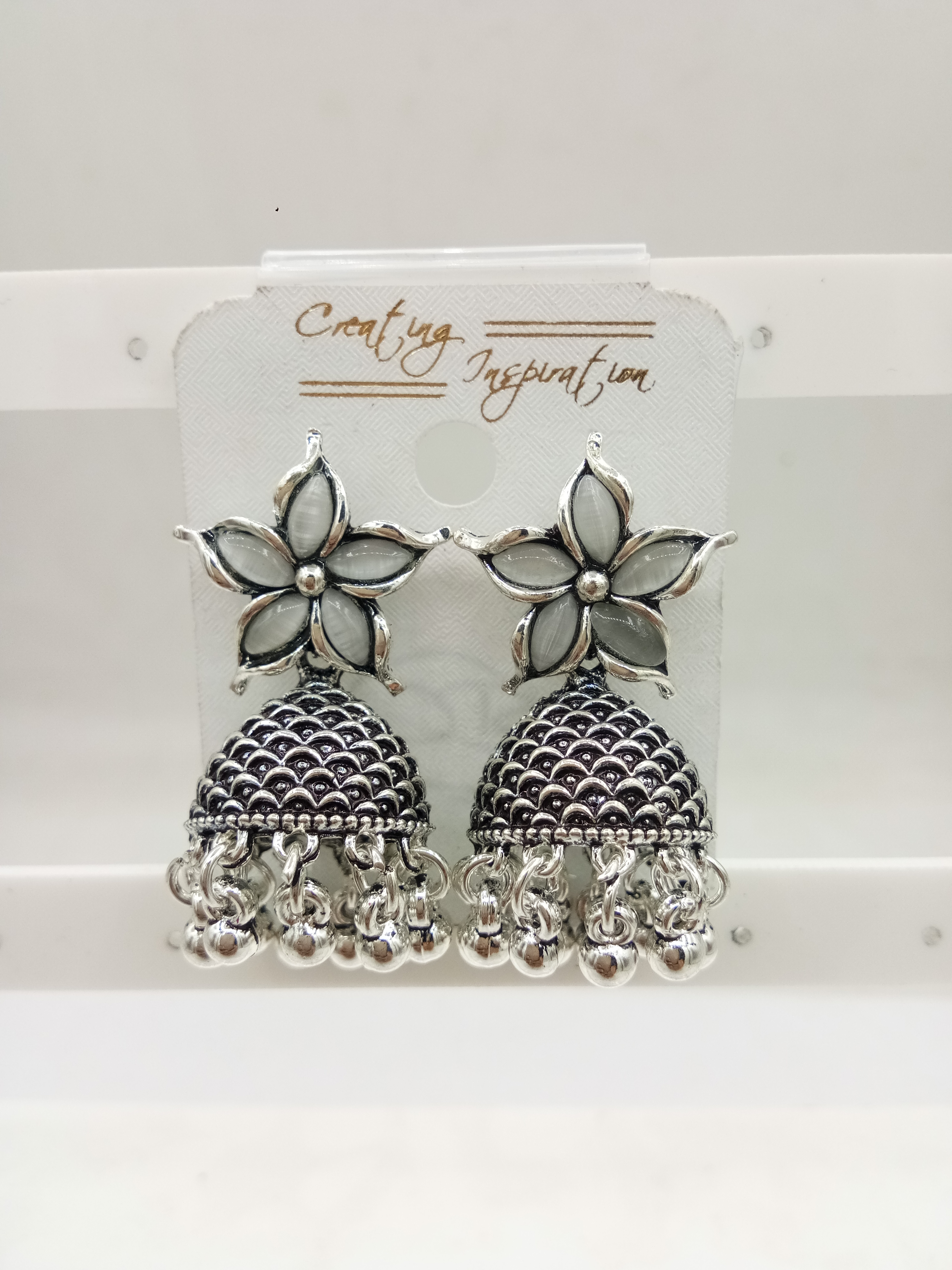 GERMAN SILVER CLR MONALISA BAJRI FITTING JHUMKI - 525252