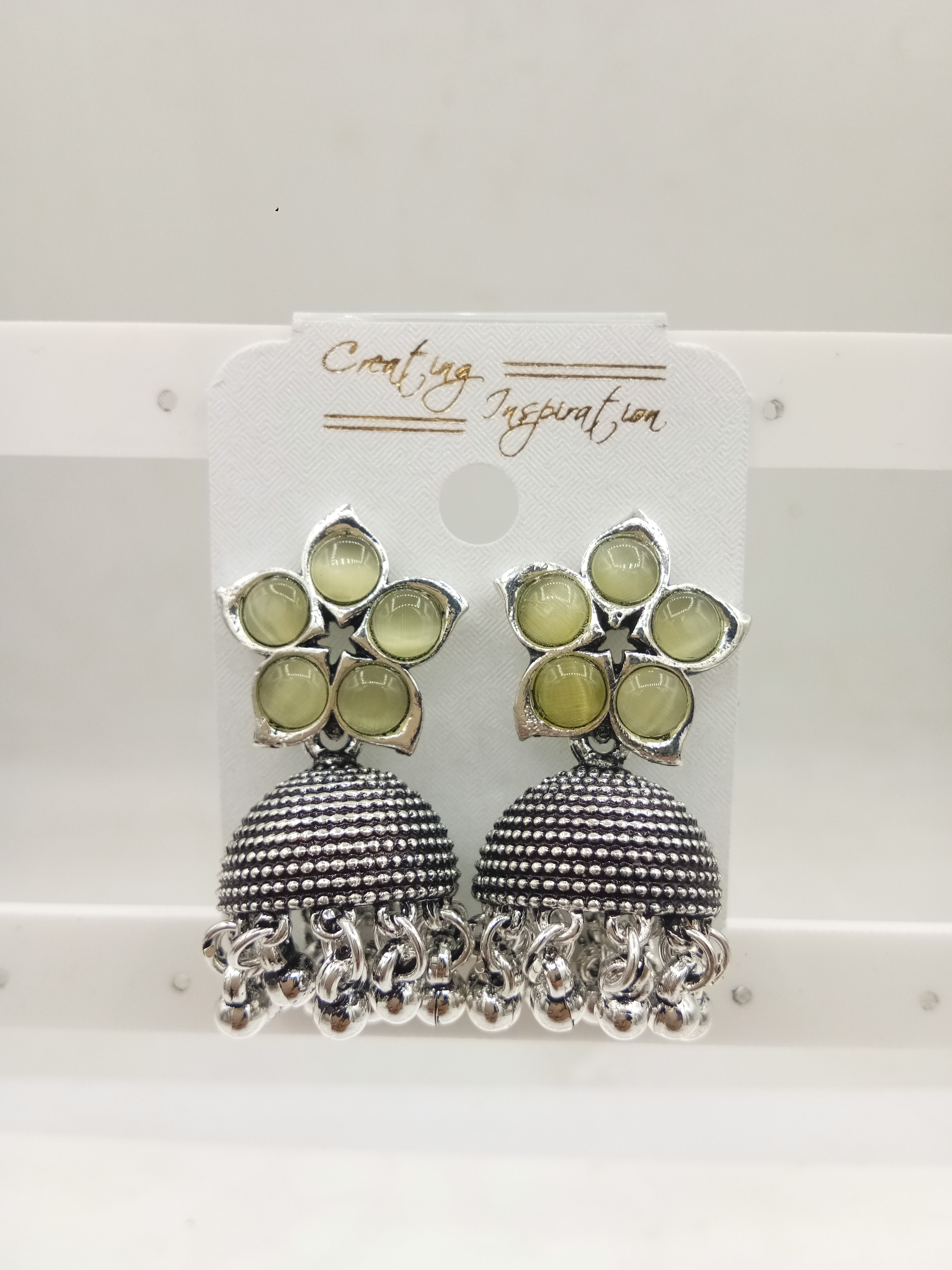 GERMAN SILVER CLR MONALISA BAJRI FITTING JHUMKI - 525250