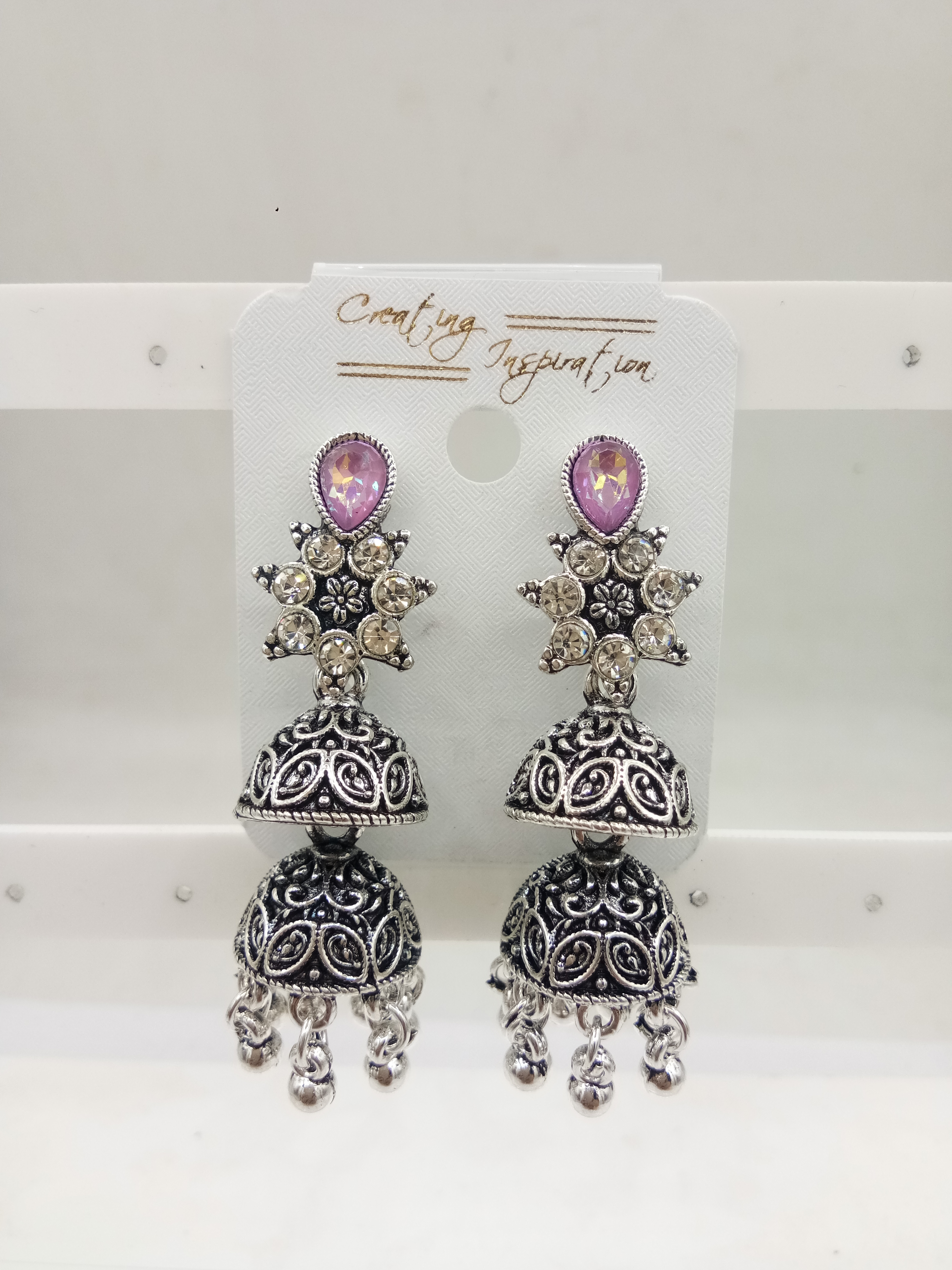 GERMAN SILVER ANT ASSST BAJRI FITTING DOUBLE JHUMKI - 71415