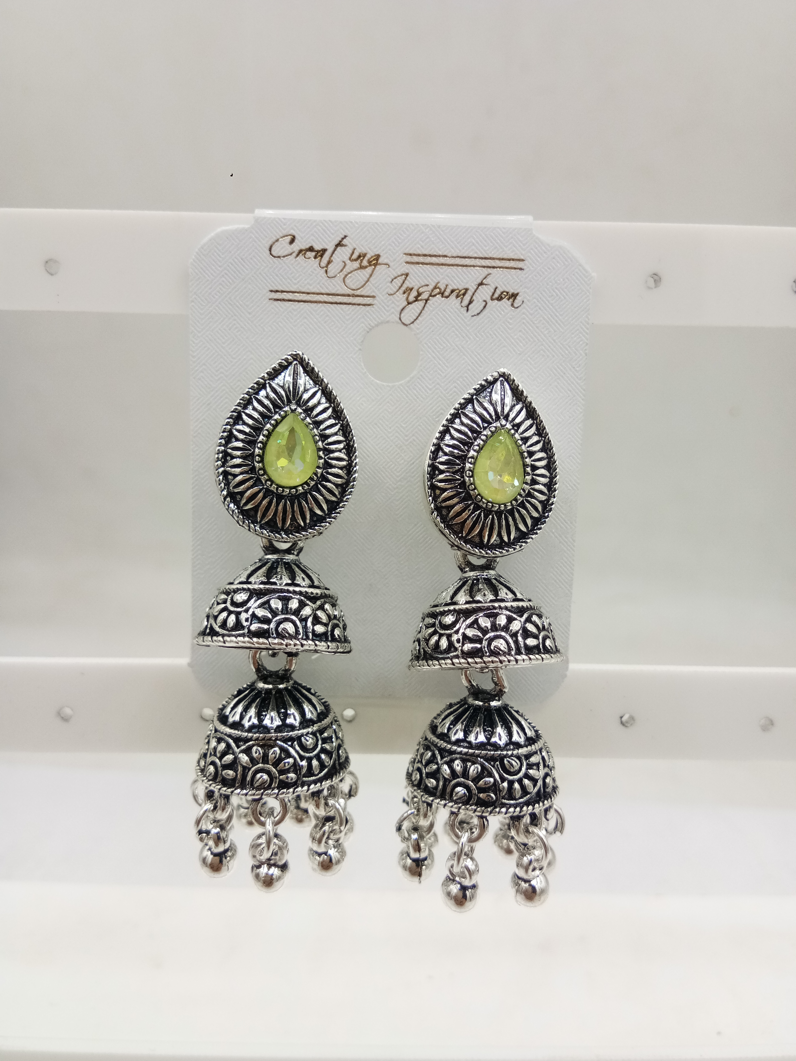 GERMAN SILVER ANT ASSST BAJRI FITTING DOUBLE JHUMKI - 71413