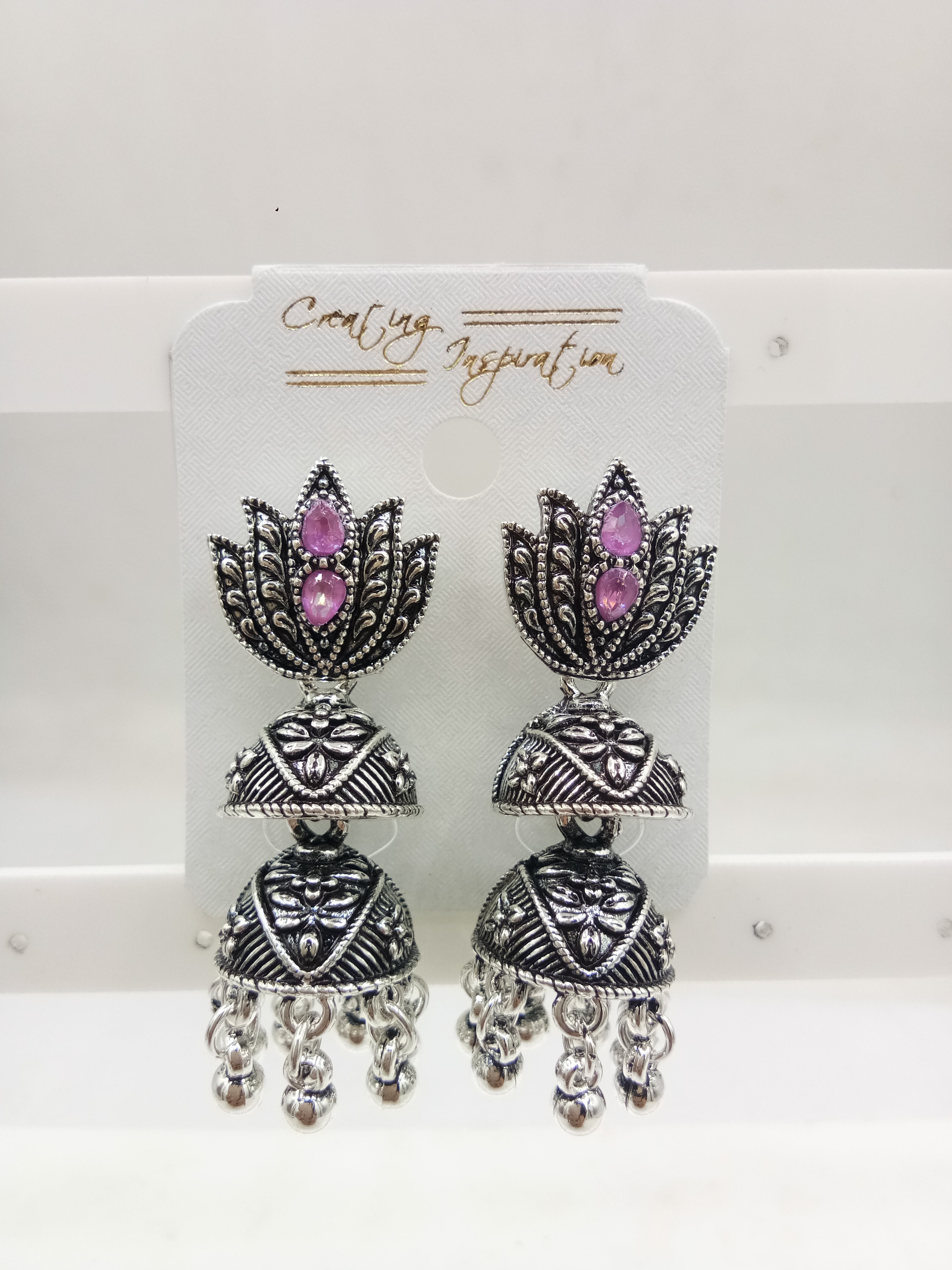 GERMAN SILVER ANT ASSST BAJRI FITTING DOUBLE JHUMKI - 71417