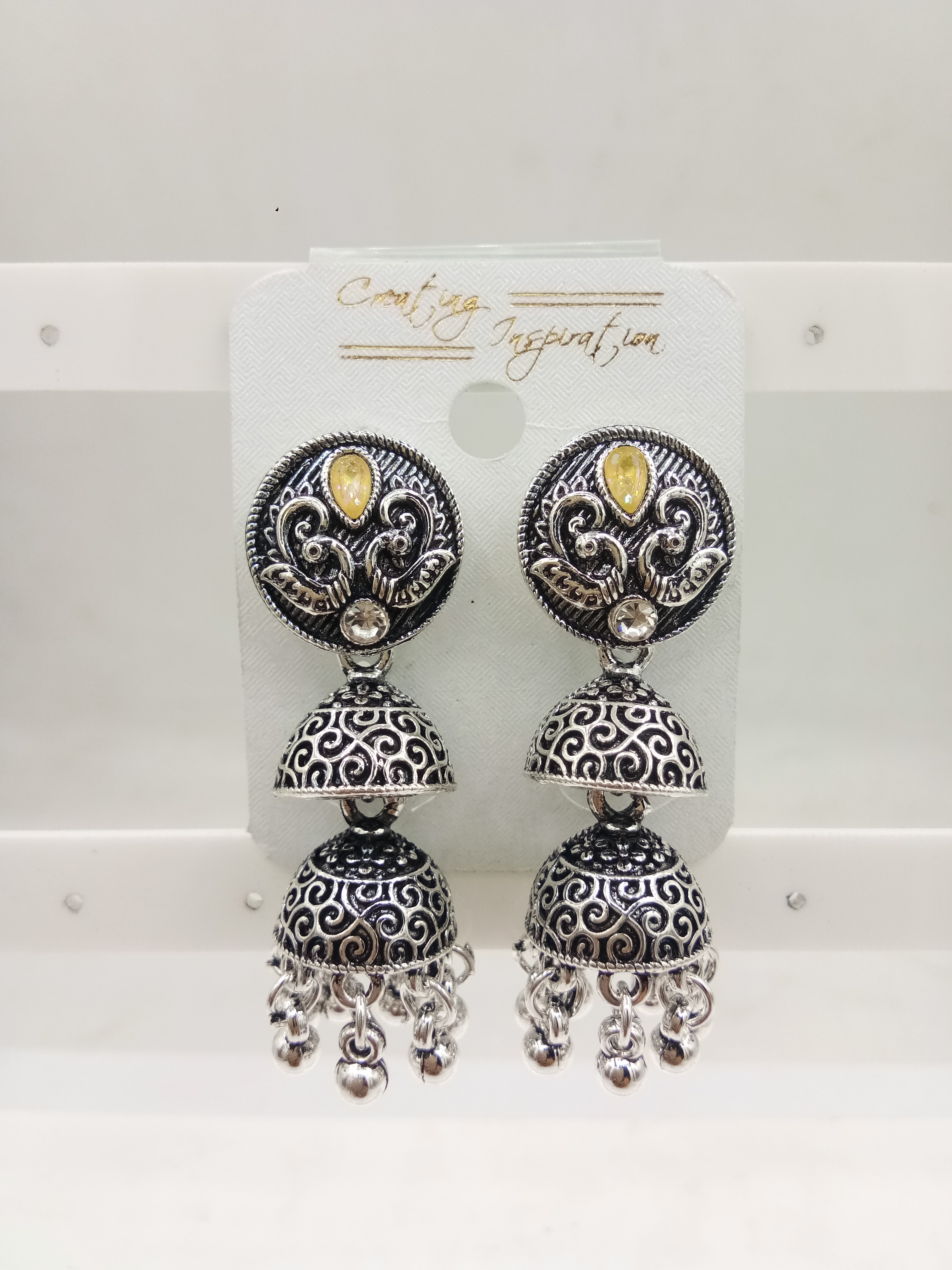 GERMAN SILVER ANT ASSST BAJRI FITTING DOUBLE JHUMKI - 71421