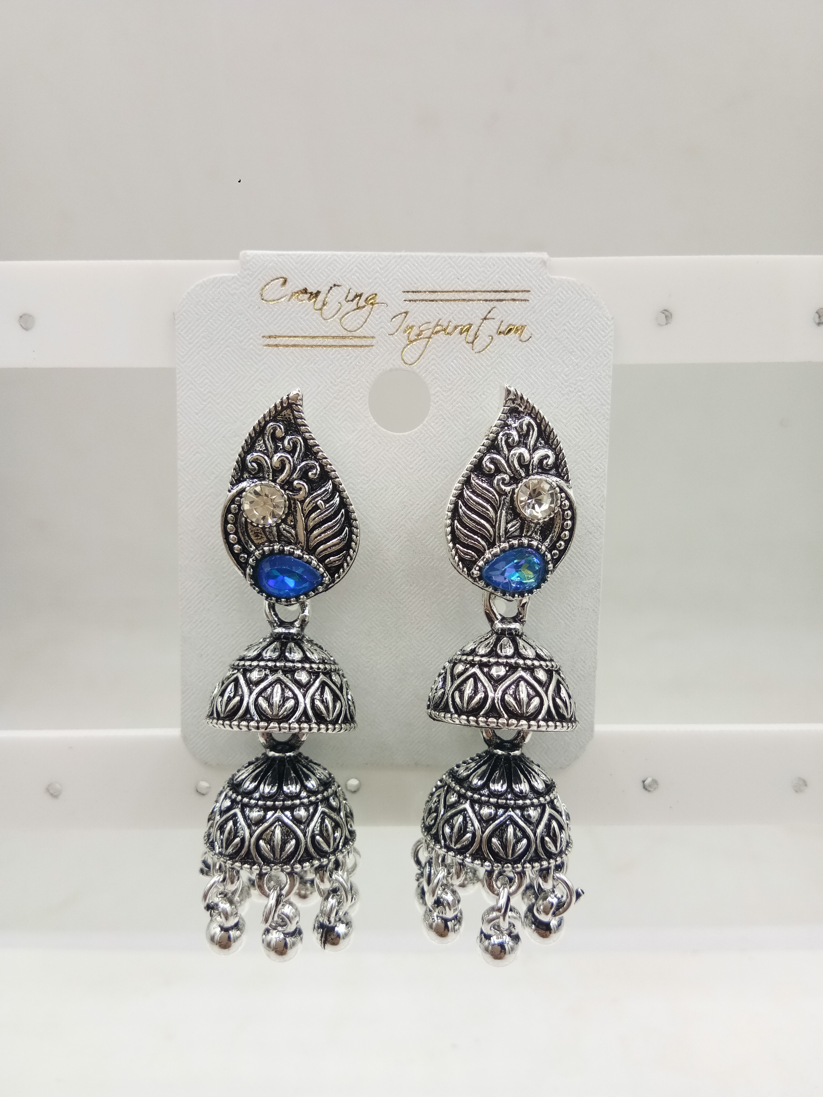 GERMAN SILVER ANT ASSST BAJRI FITTING DOUBLE JHUMKI - 71418