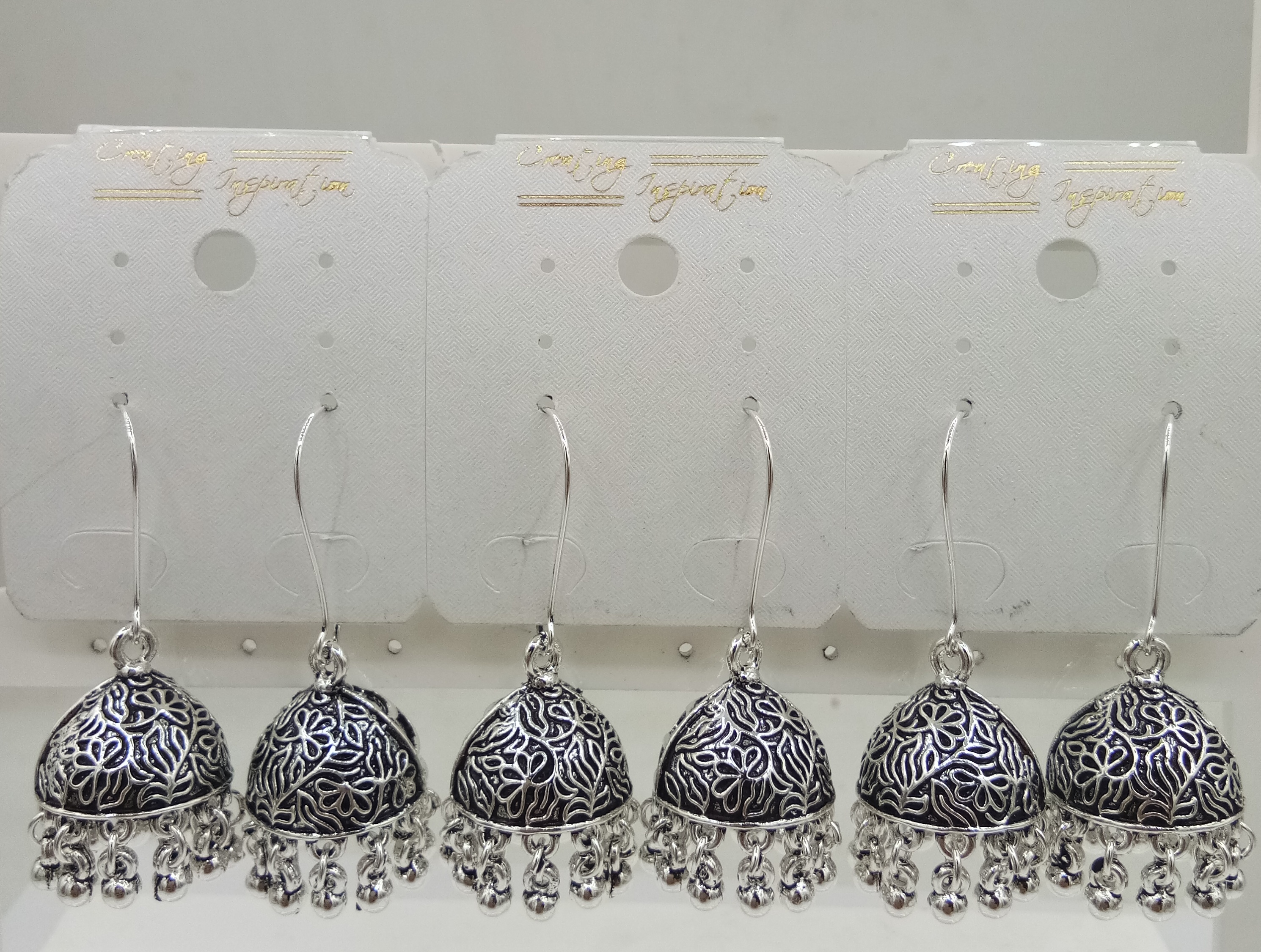 GERMAN SILVER PLAIN AKDA BIG 3PC BAJRI JHUMKI - 521954