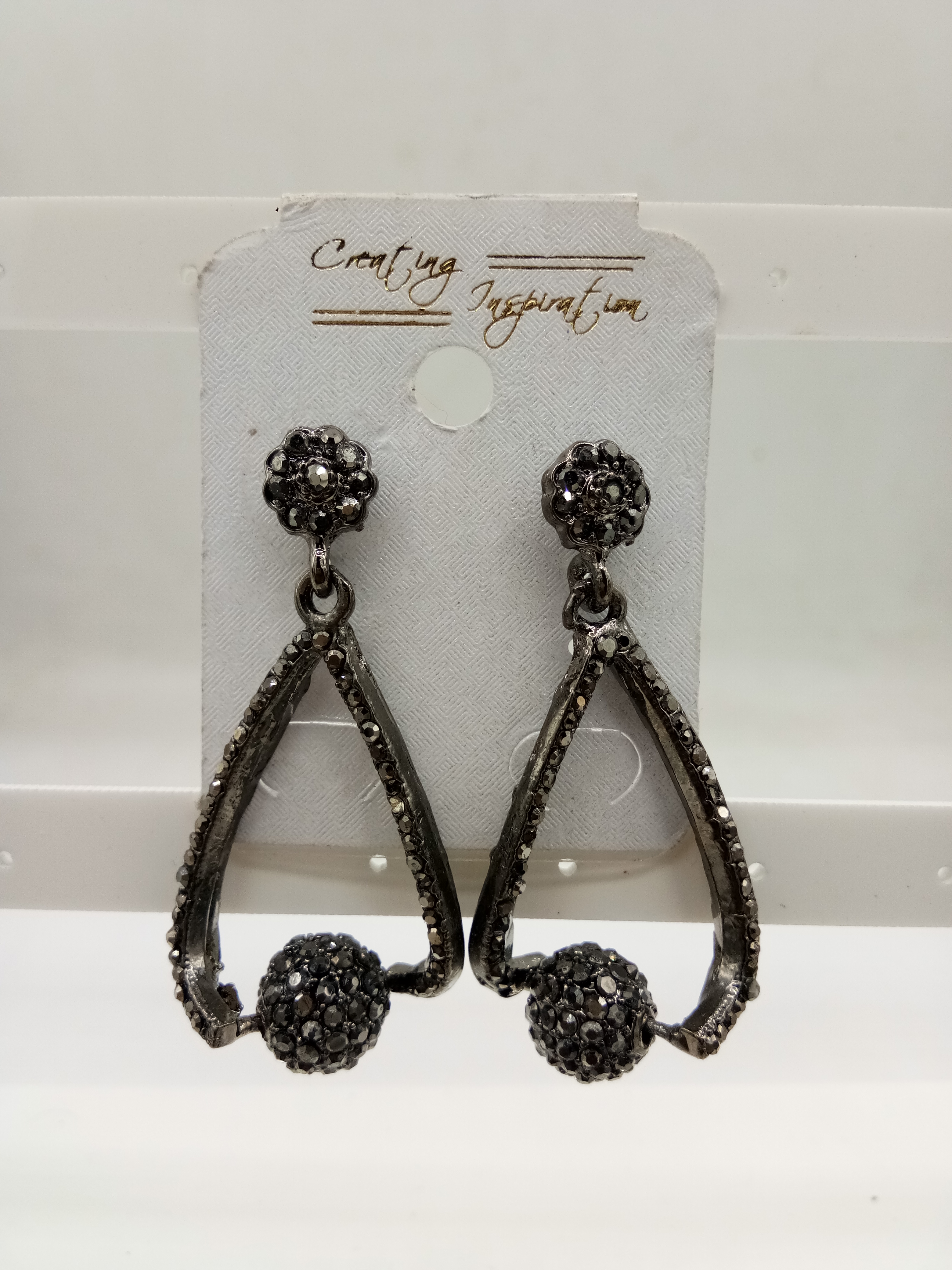 GUNMETAL BLACK STONE EARRINGS - 52354