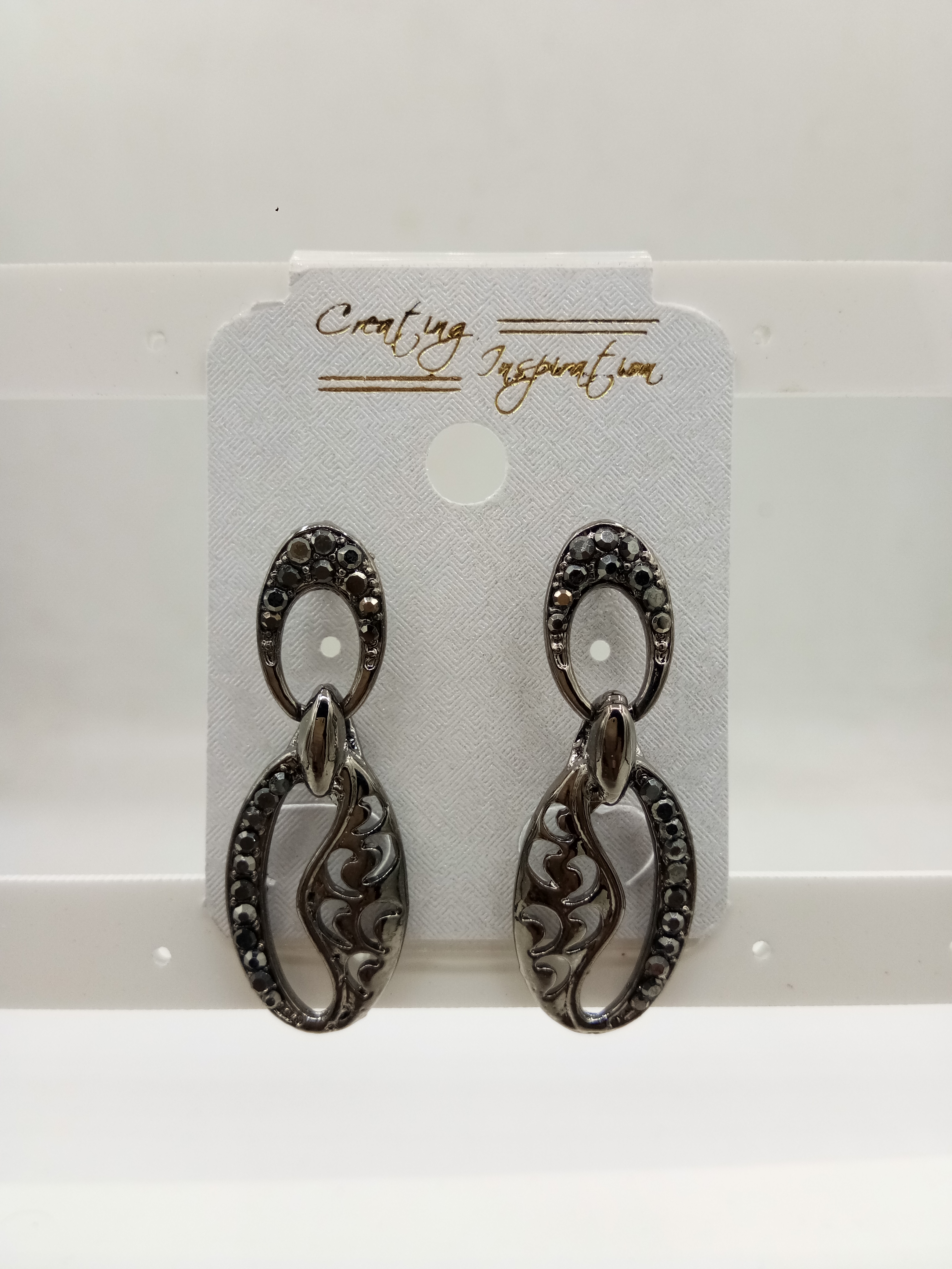 GUNMETAL BLK STN EARRINGS - 52482