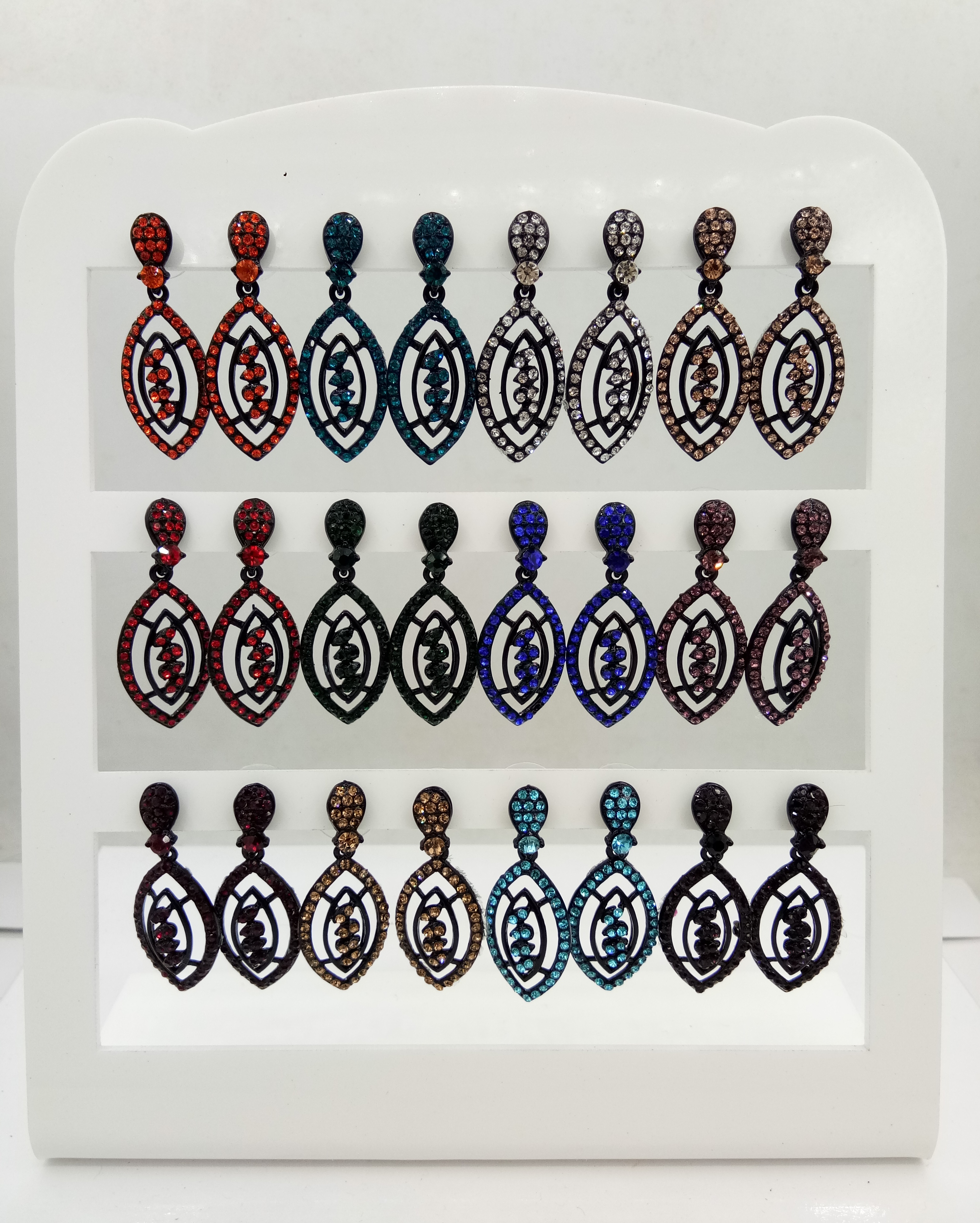 NEW BLACK SINGLE CLR STONE 12 PAIR TRAY EARRINGS - 522854