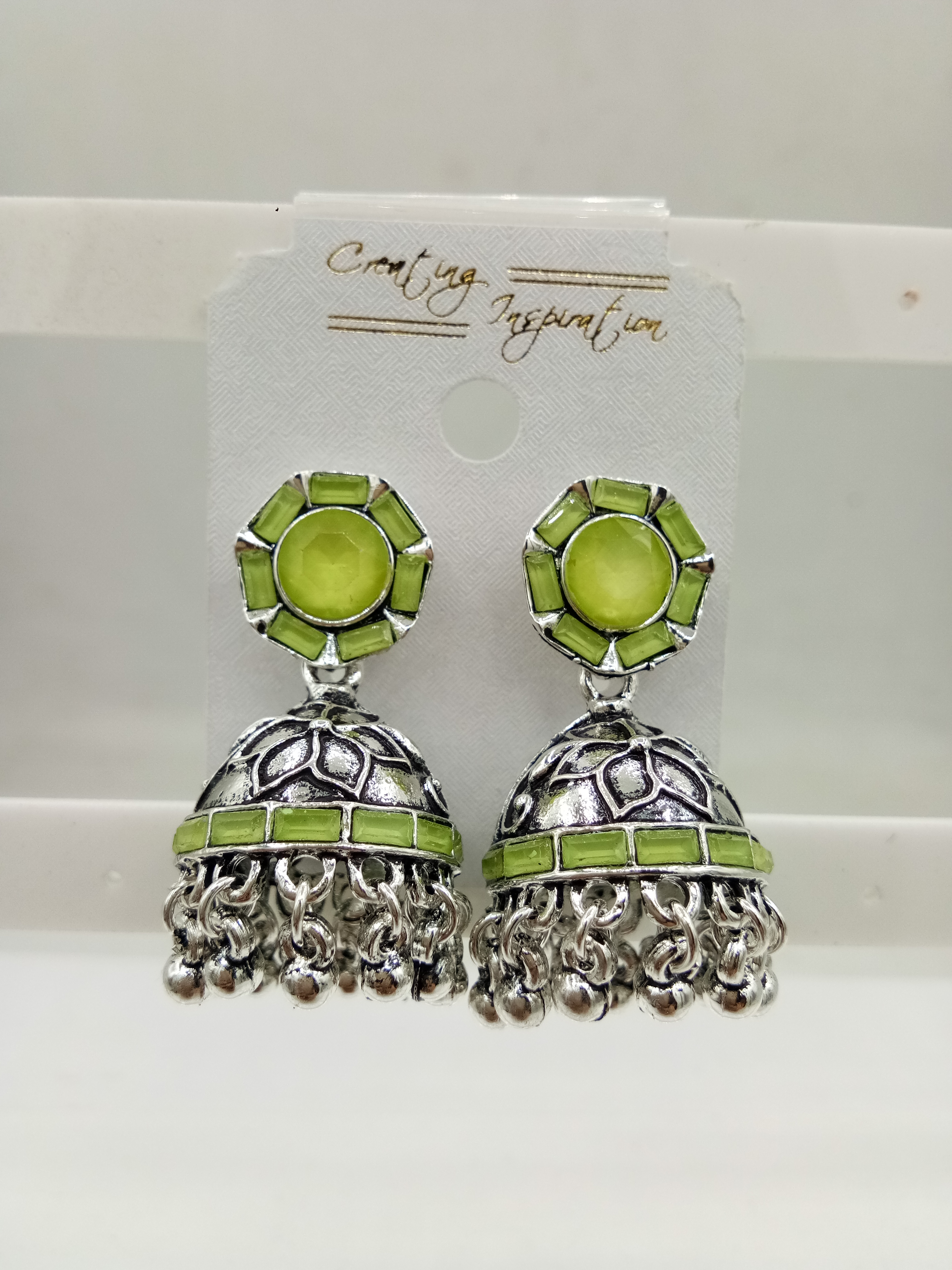 GERMAN SILVER CLR ASSST ANTIQUE BAJRI JHUMKI - 524204