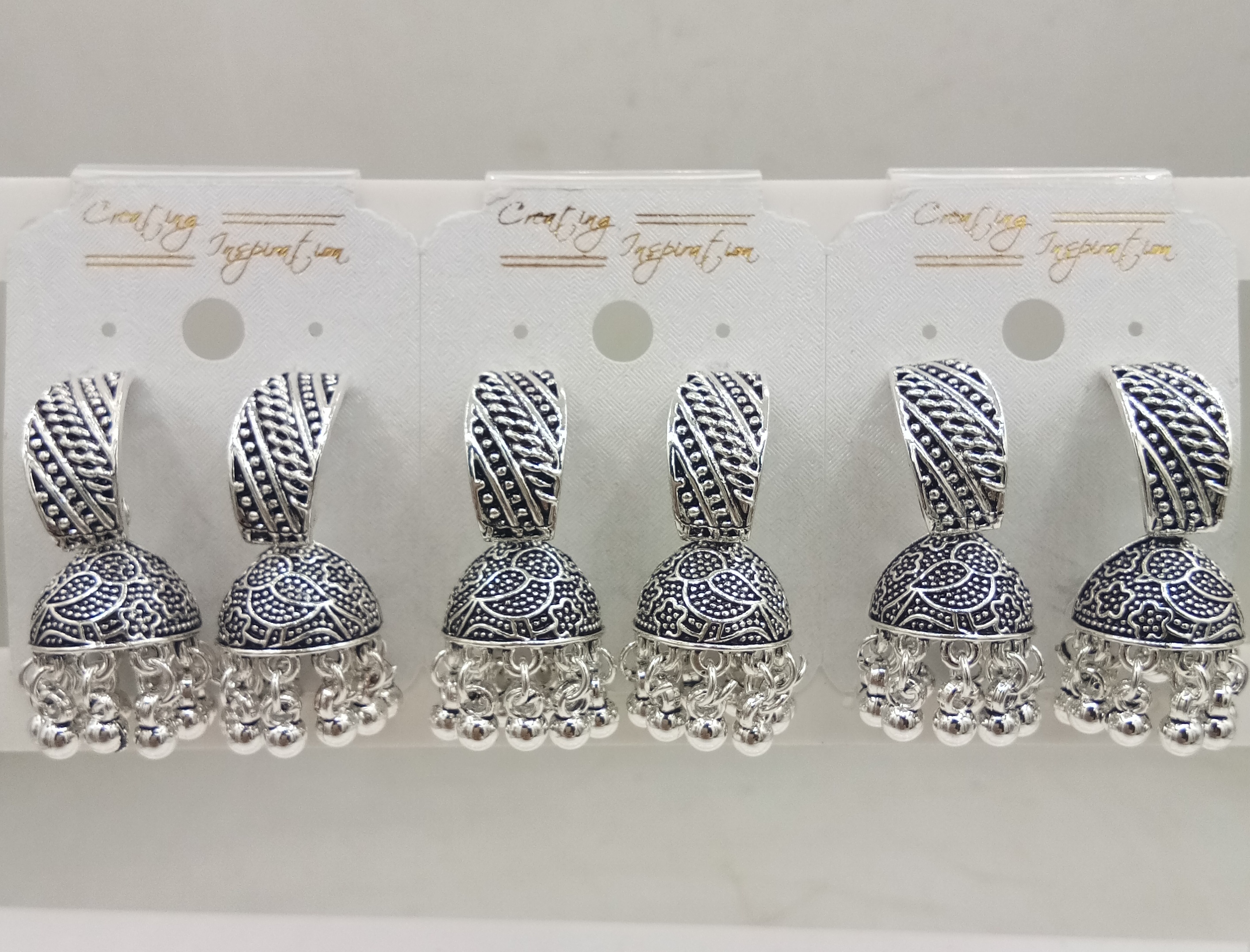 GERMAN SILVER PLAIN 3 PAIR JHUMKI - 525589