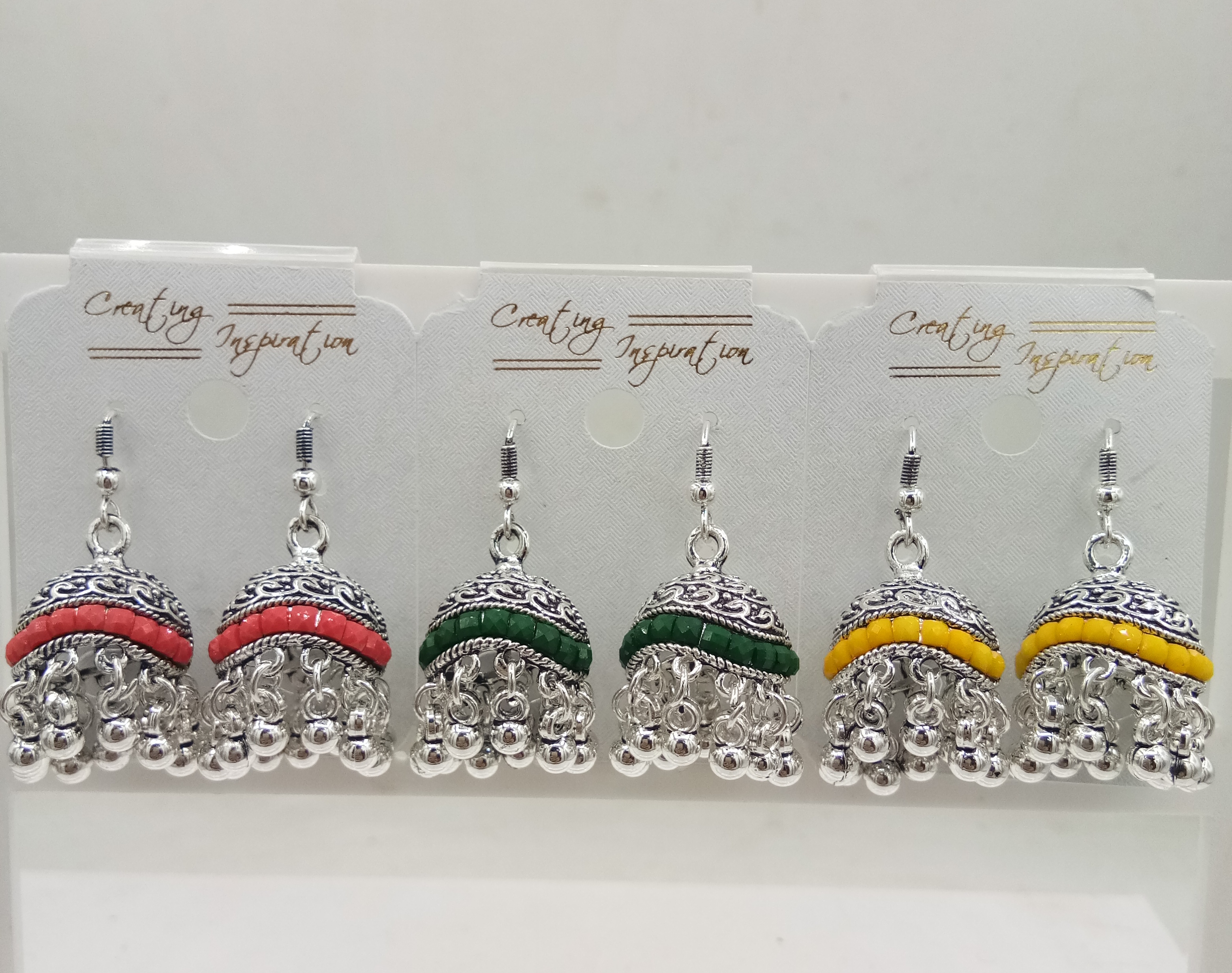 GERMAN SILVER AKDA CHCKS 03 PAIR JHUMKI - 525026