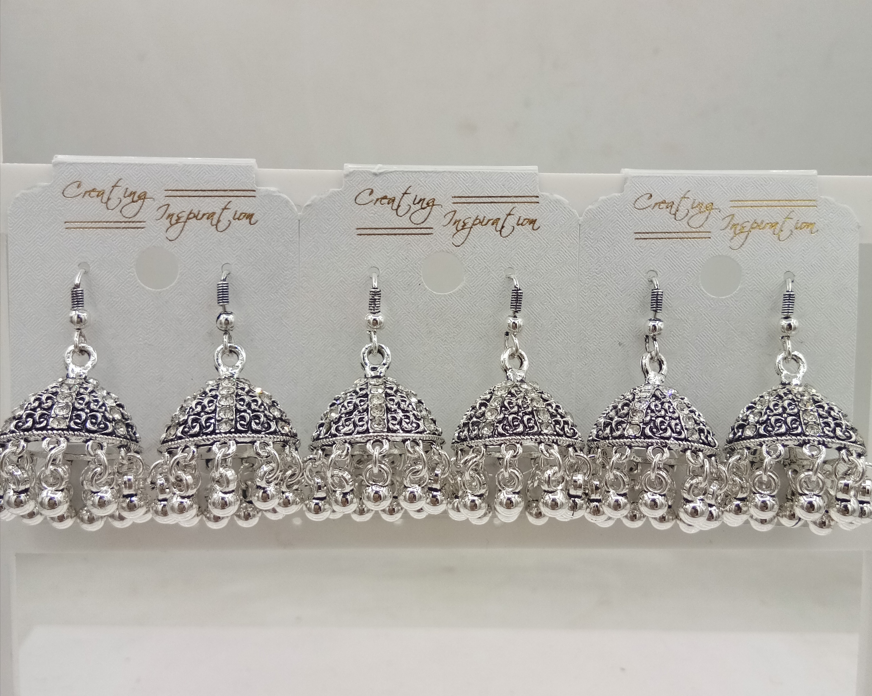 GERMAN SILVER LCT STONE AKDA 03 PAIR JHUMKI - 521184