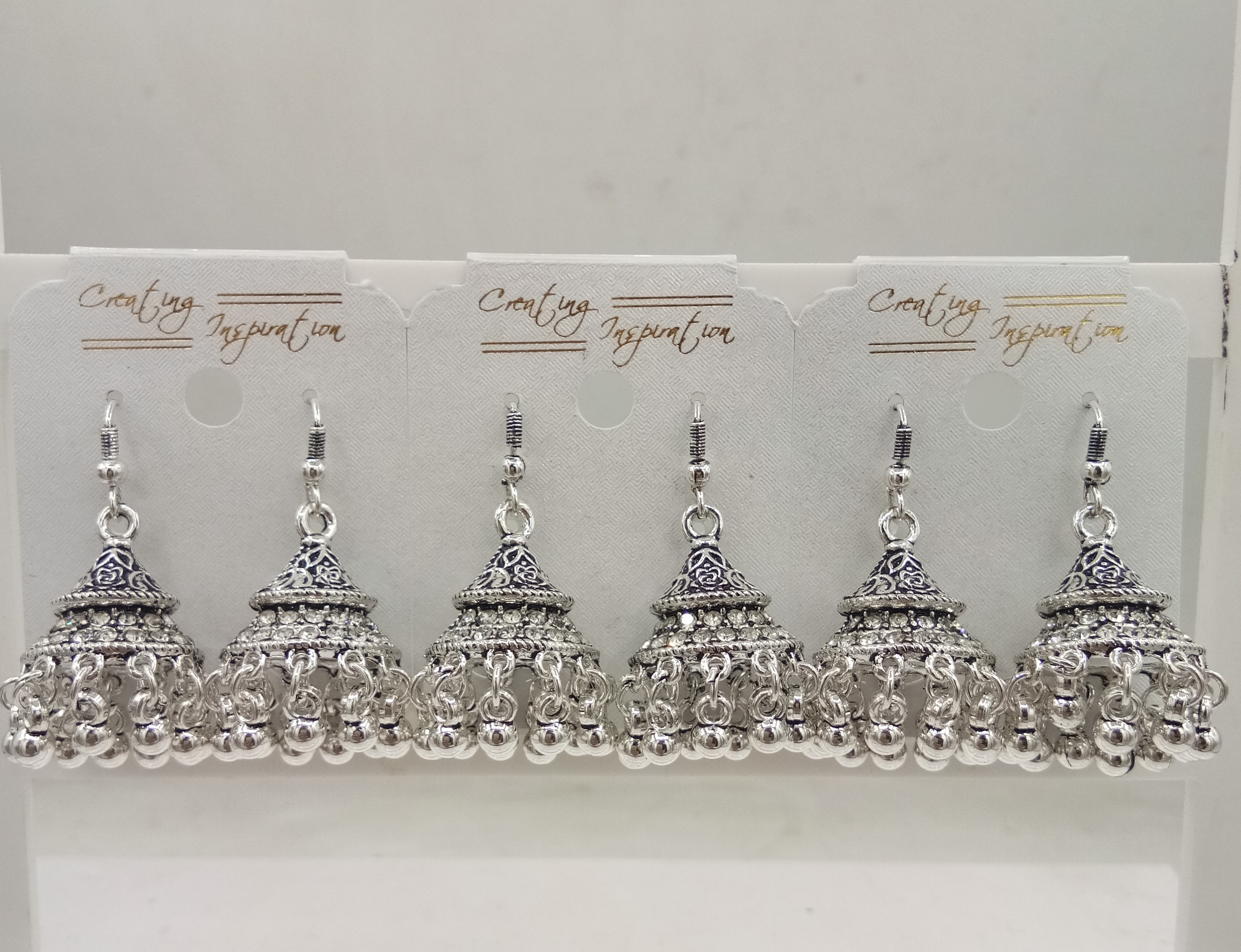 GERMAN SILVER ANTIQUE AKDA 03 PAIR JHUMKI - 521026