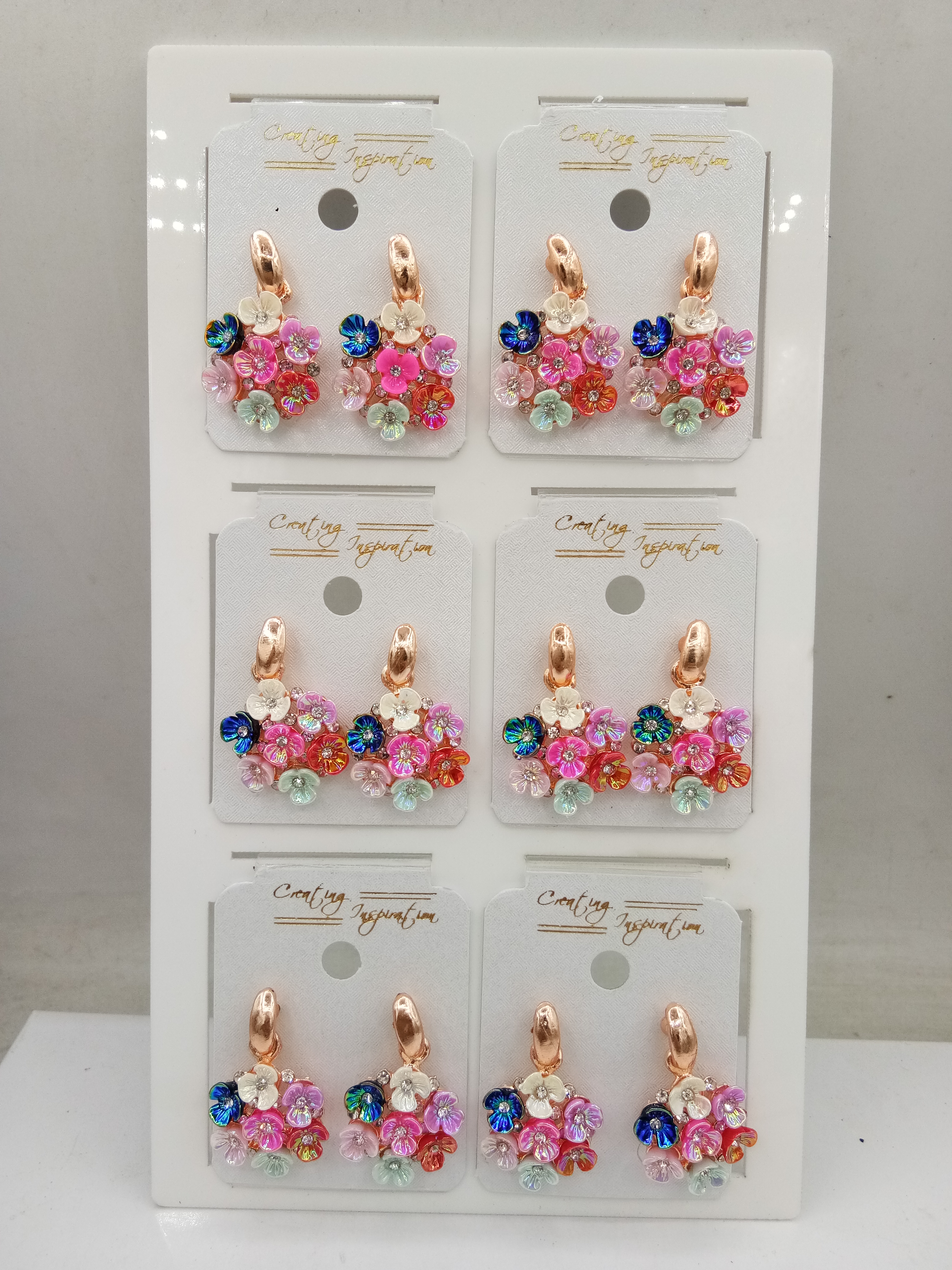 ROSE AB MULTI CLR FLOWER WT STONE 6 PAIR TRAY TOPS - 1111962