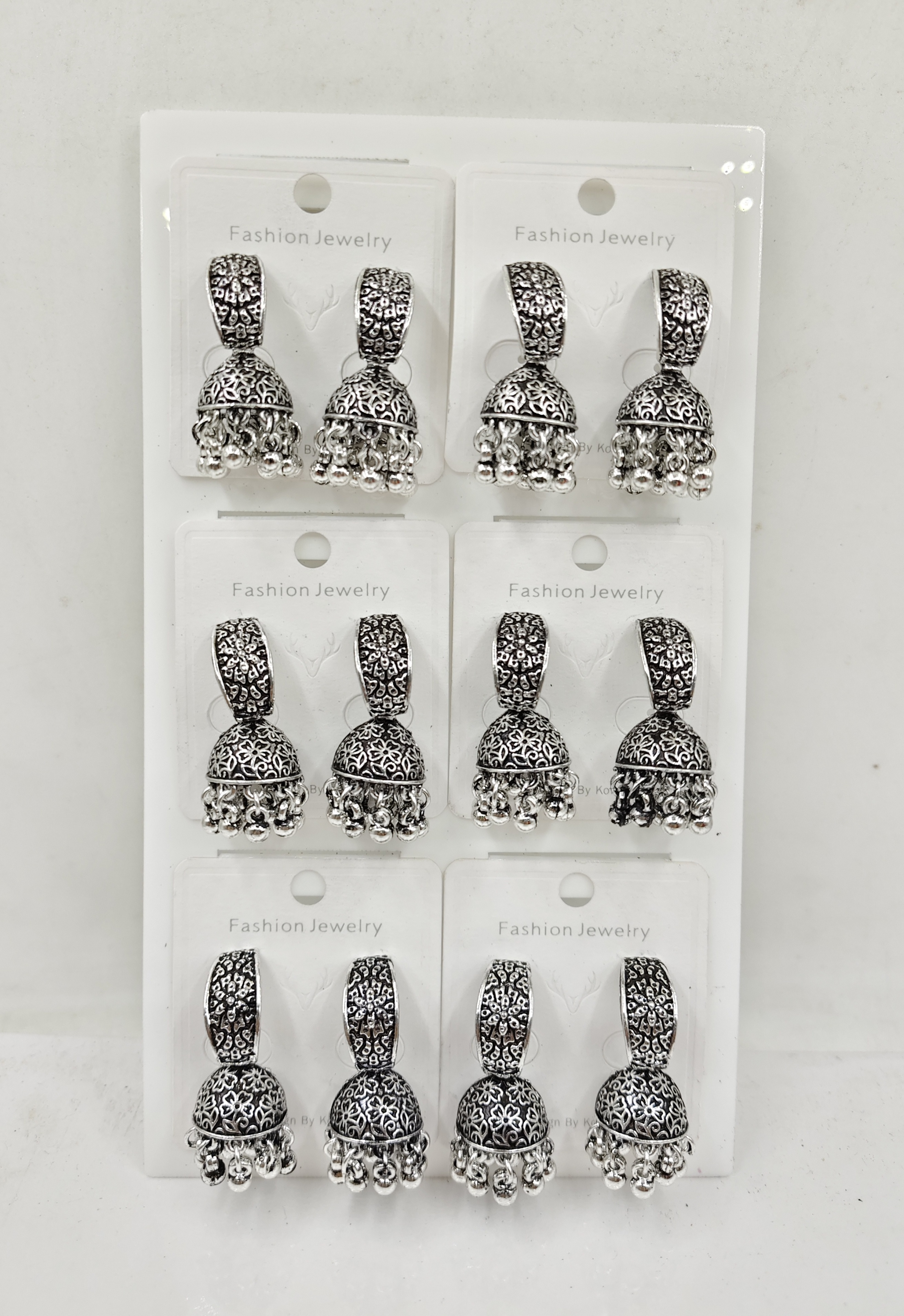 GERMAN SILVER 6 PAIR TRAY JHUMKI - 525596