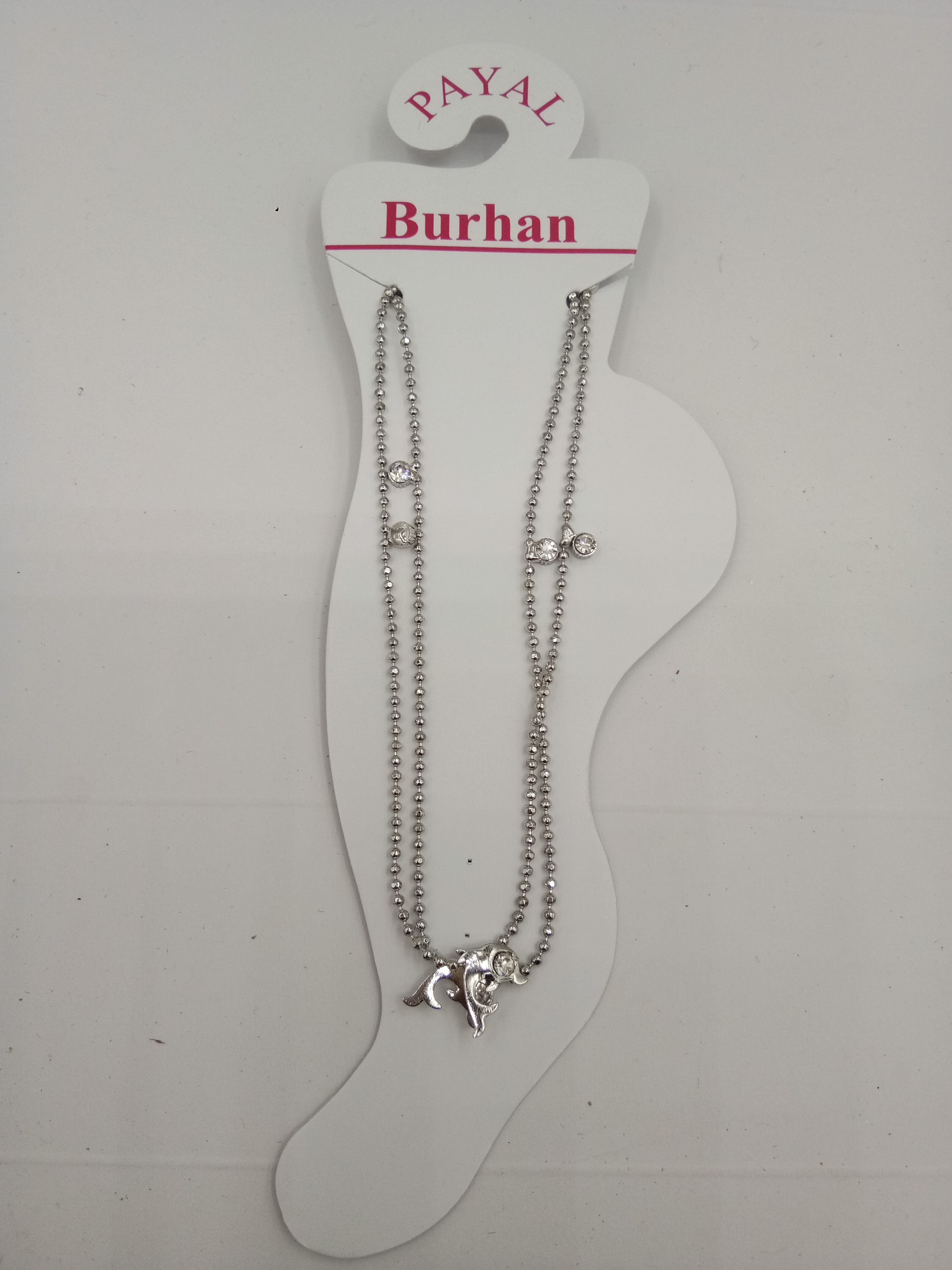 BURHAN RODIUM WHITE STONE PAYAL - 5199