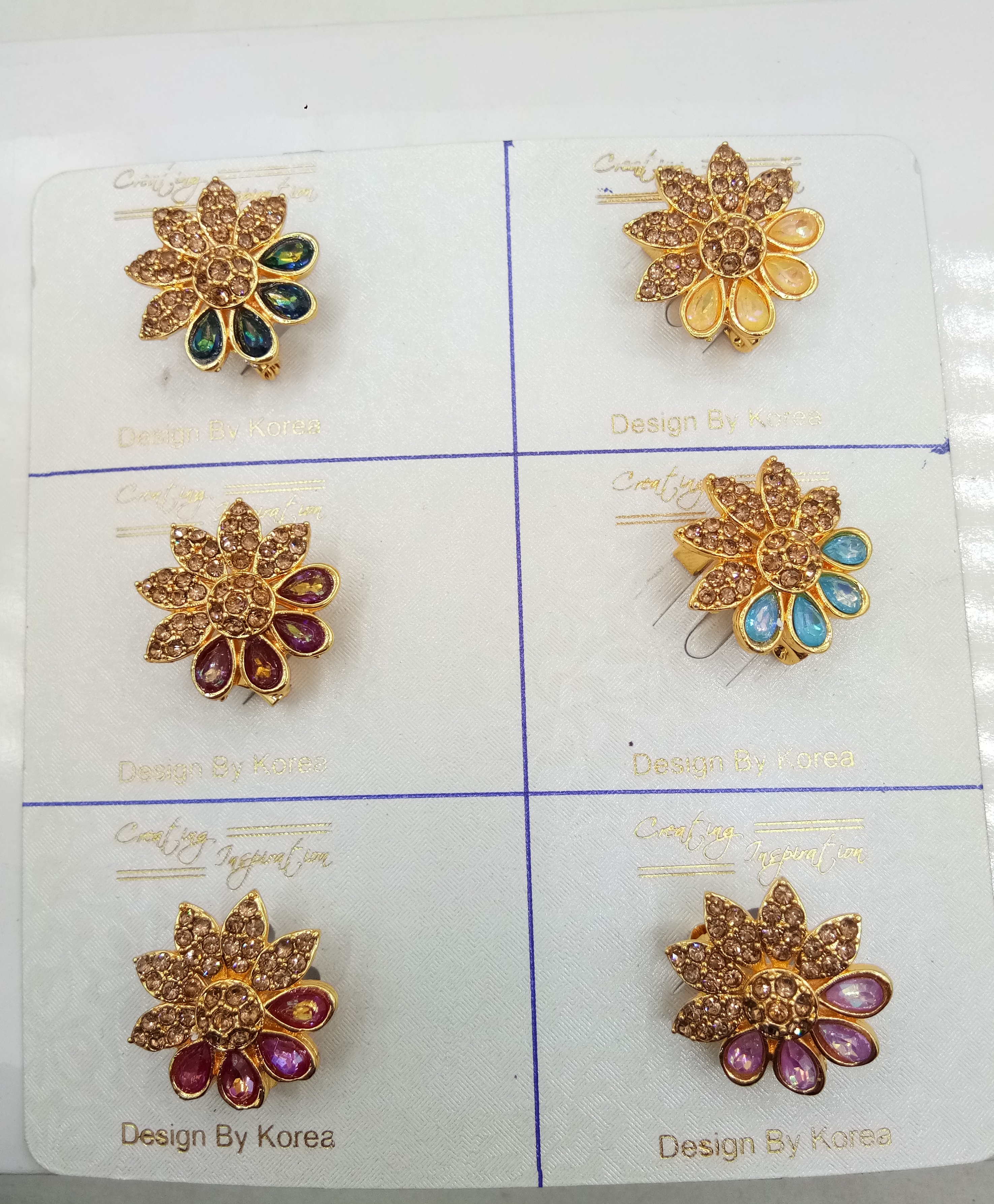 ROSE LCT STONE ASSST 6 PC TRAY BROOCH - NS-BR-263
