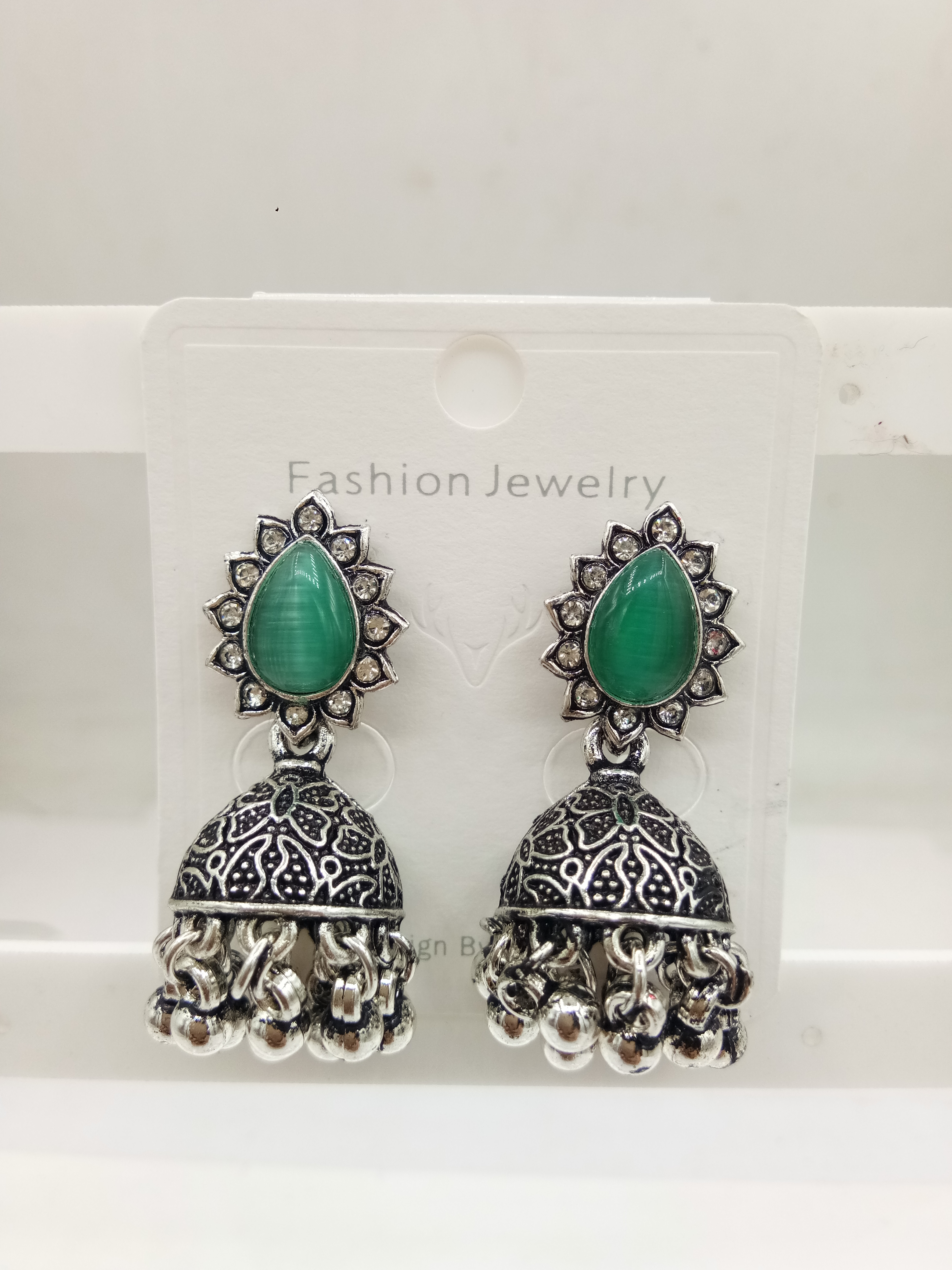 GERMAN SILVER ANTIQUE CLR MONALISA BAJRI JHUMKI - 526284