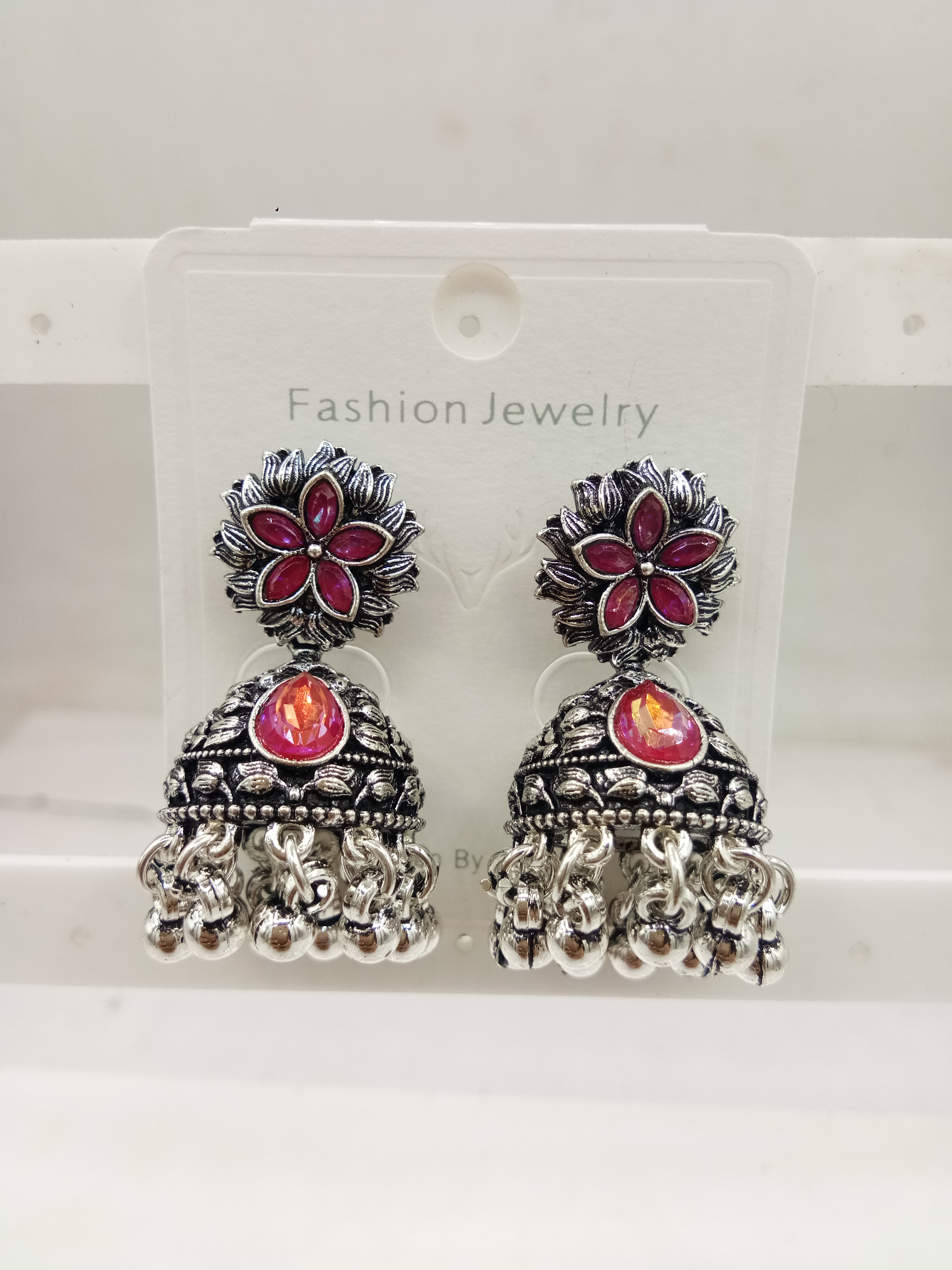 GERMAN SILVER ANTIQUE CLR ASSST BAJRI JHUMKI - 526321