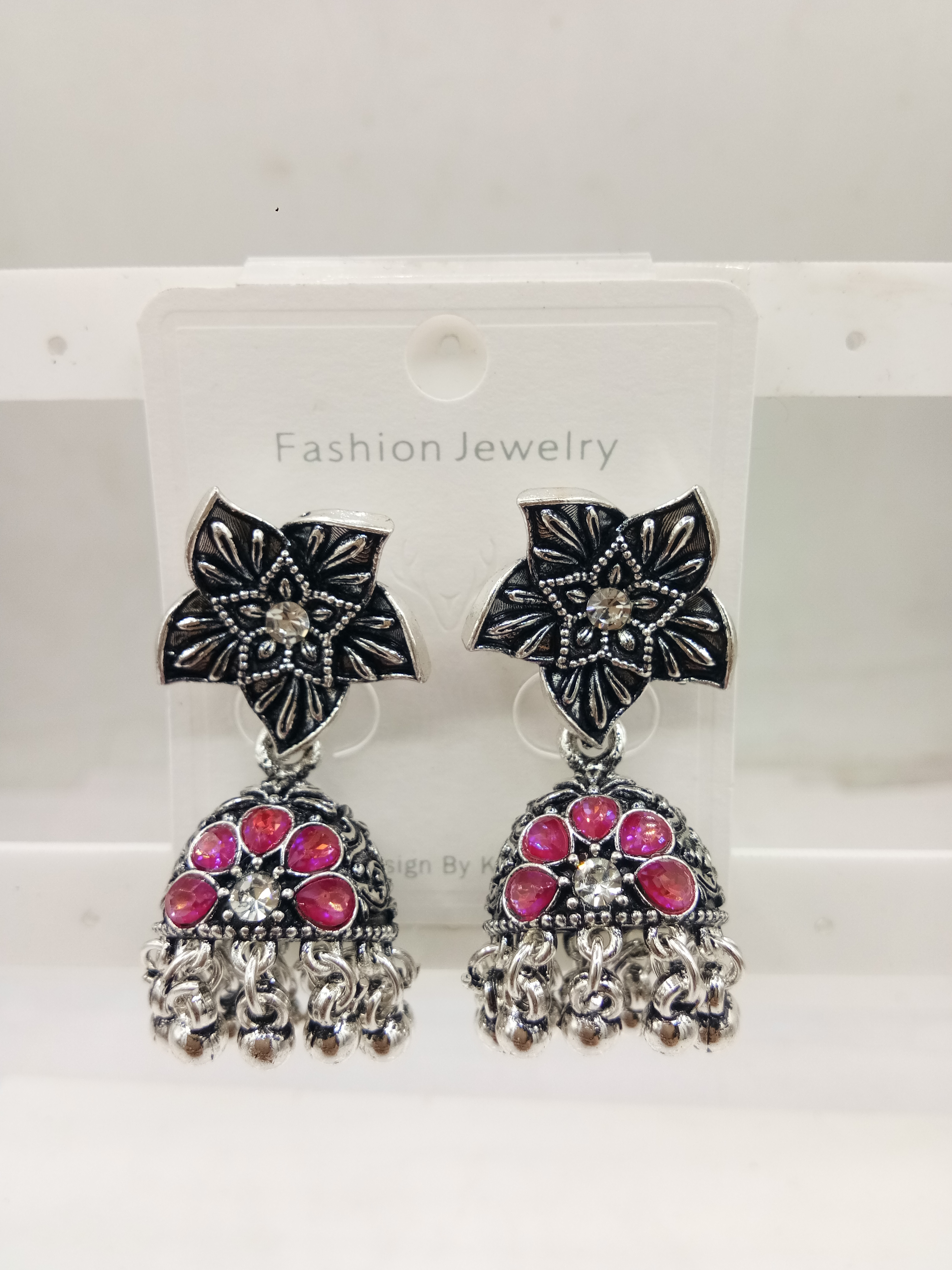 GERMAN SILVER ANTIQUE CLR ASSST BAJRI JHUMKI - 526307