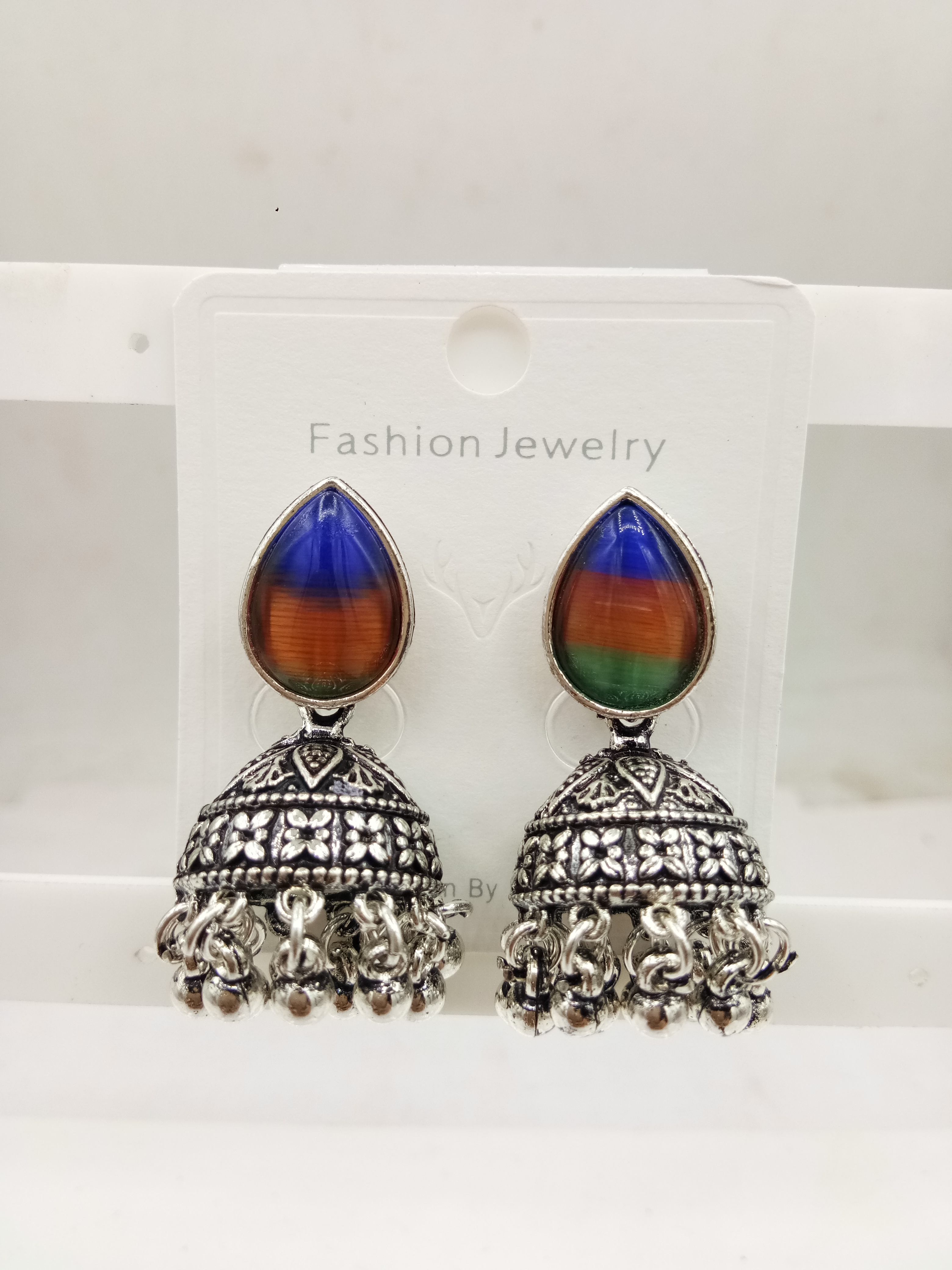 GERMAN SILVER ANTIQUE CLR MONALISA JHUMKI - 526295