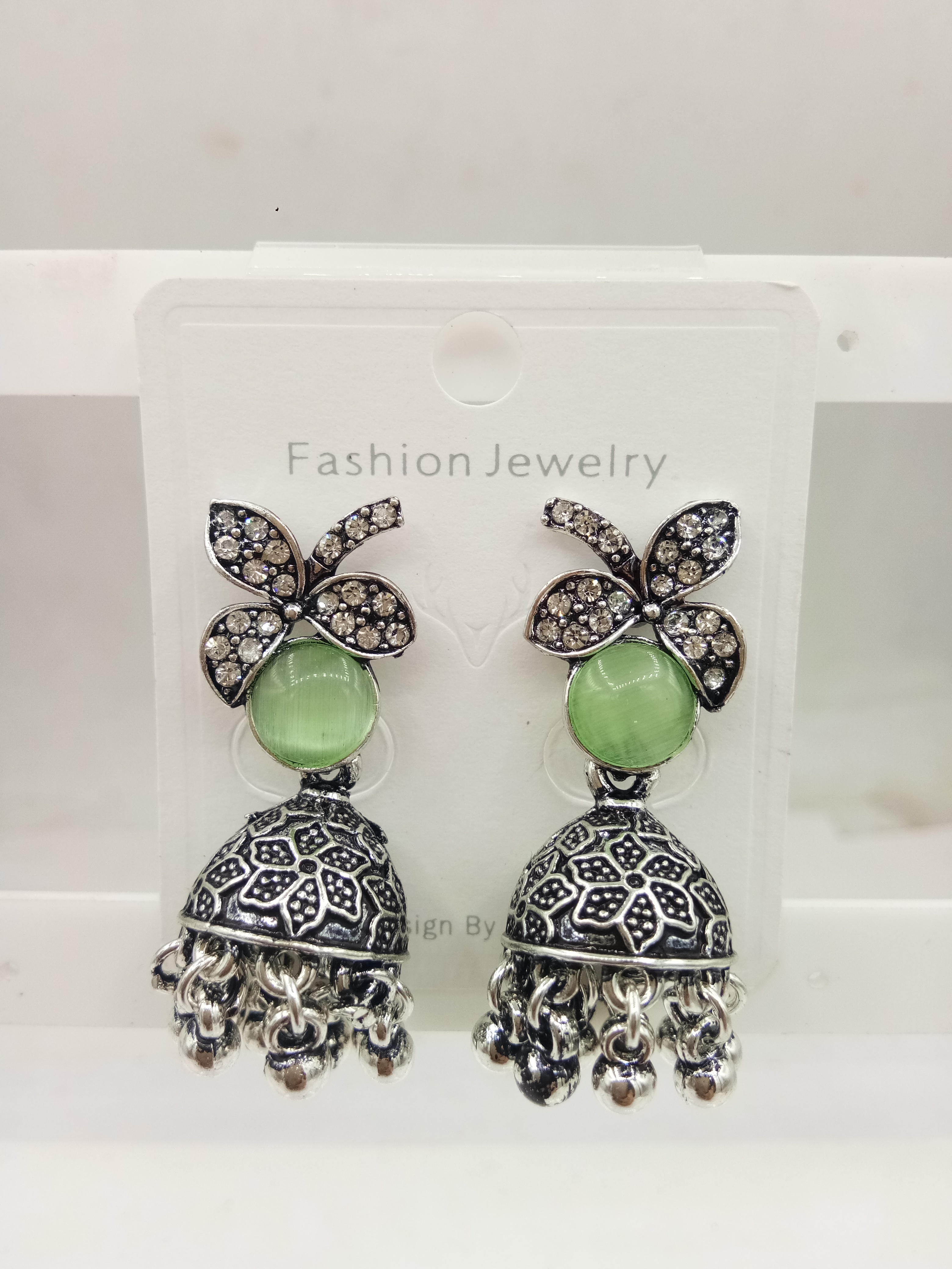 GERMAN SILVER ANTIQUE CLR MONALISA BAJRI JHUMKI - 526278