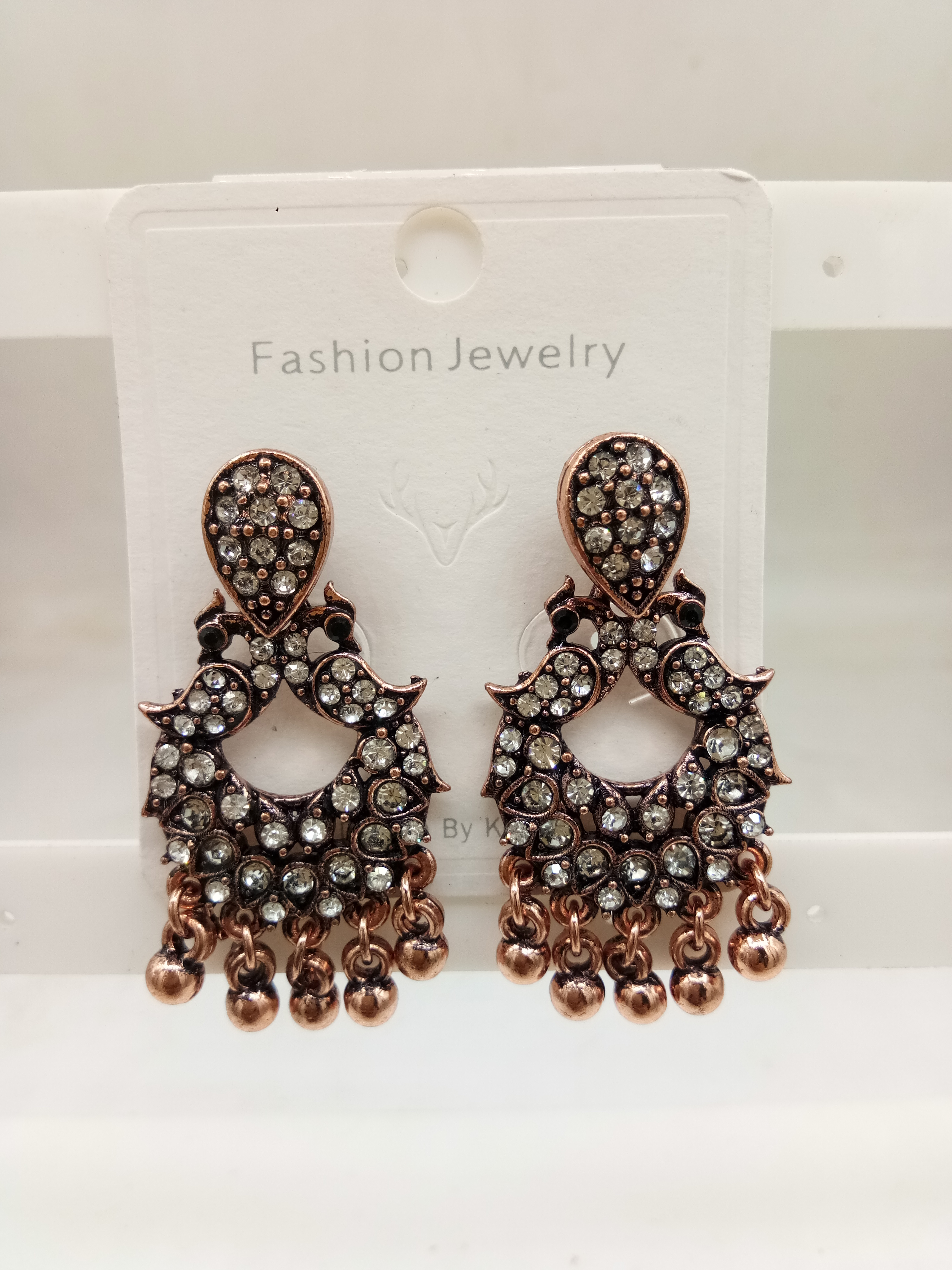 COPPER ANTIQUE WT STONE BAJRI EARRINGS - 525906