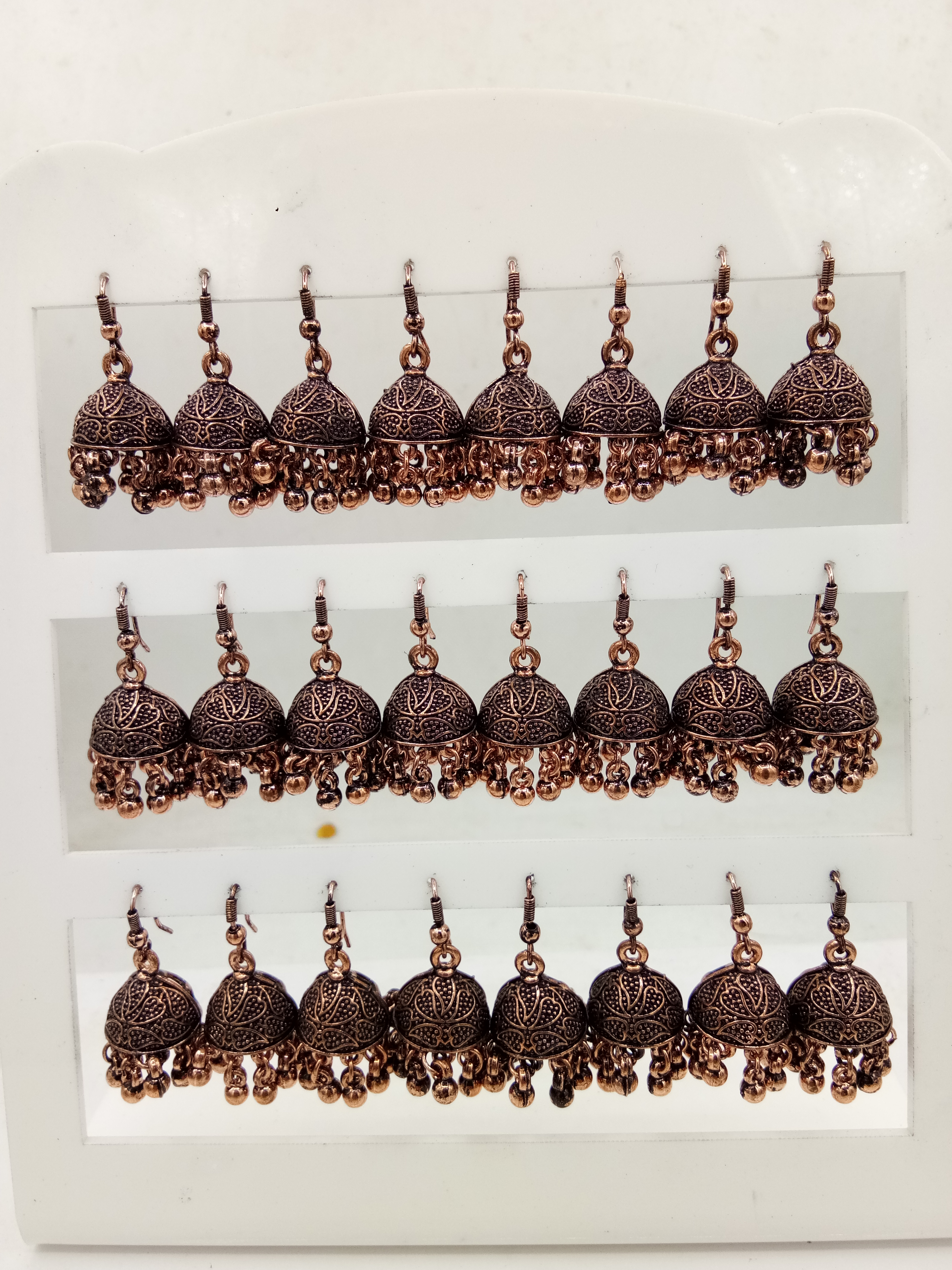 COPPER ANTIQUE 12 PAIR TRAY AKDA BAJRI JHUMKI - 522578