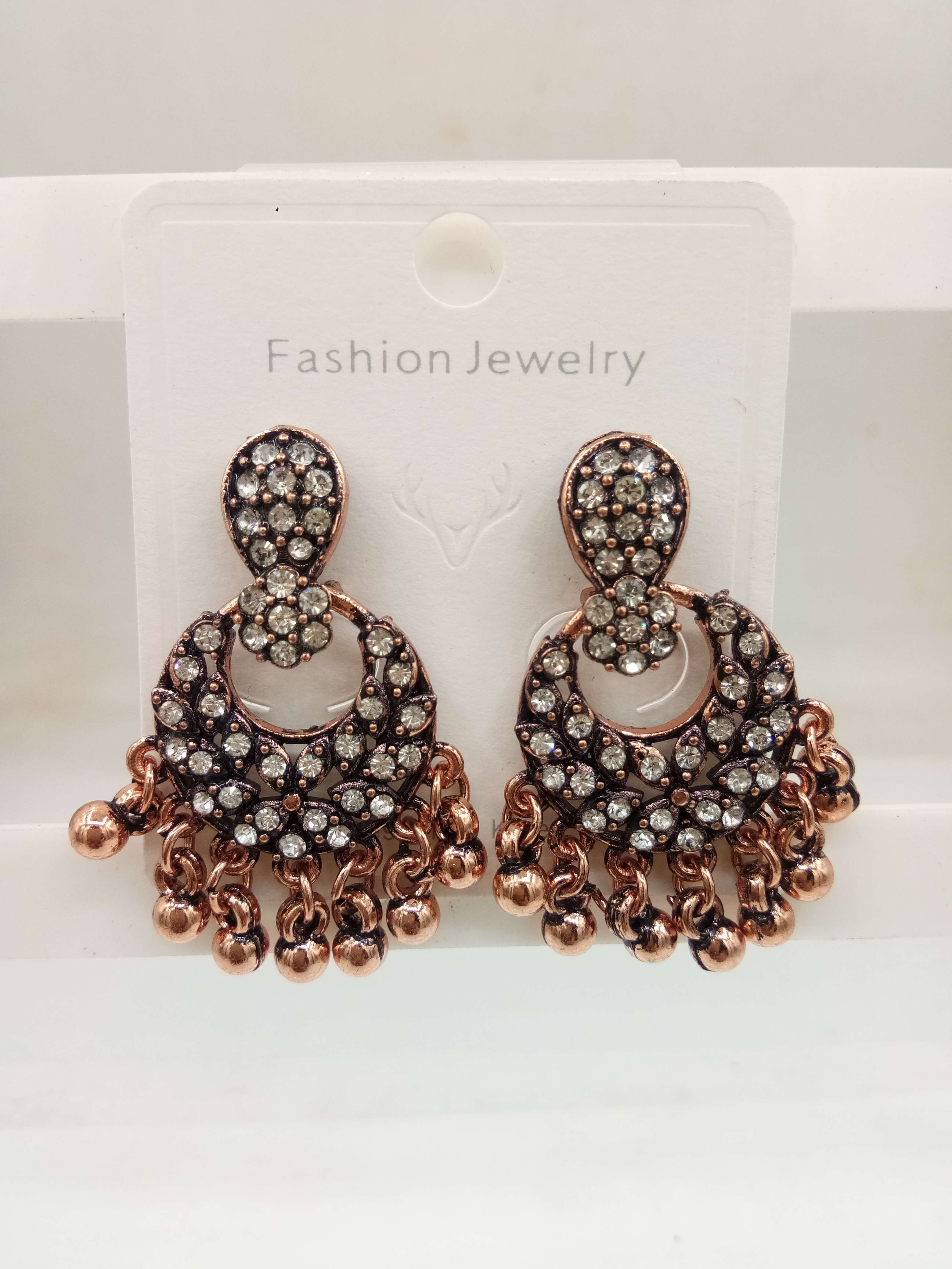 COPPER ANTIQUE WT STONE BAJRI FITTING EARRINGS - 525909